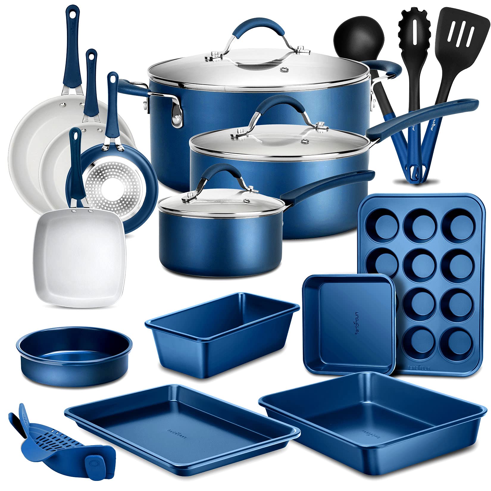 NutriChef 20-Piece Non-Stick Cookware Set - Premium Kitchen Pots & Pans for Cooking, Frying & Baking - Durable Stainless Steel with Ergonomic Handles - Perfect for Home Chefs & Everyday Meal Prep