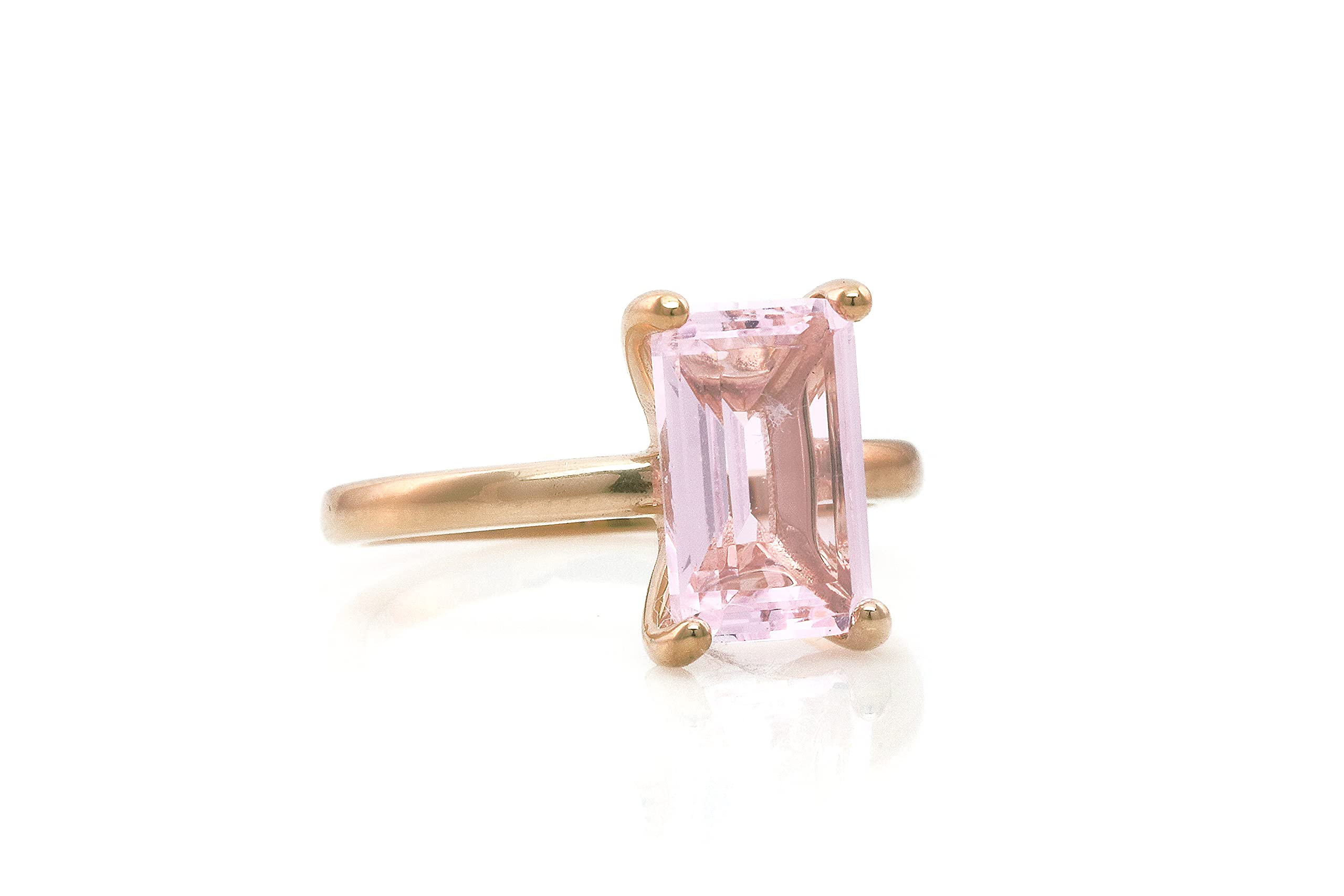 14K Rose Gold Handmade Rose Quartz Rectangle Ring for Women - Unique Anemone Design, Perfect for Prom, Birthdays & Anniversaries - Elegant Jewelry Gift with Box (Ideal for Romantic Occasions & Special Celebrations)