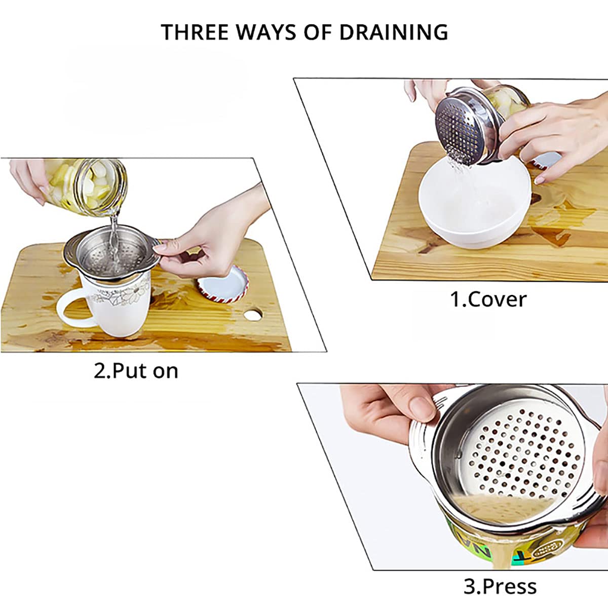 3-Pack Stainless Steel Tuna Can Strainer & Oil Squeezer - Dishwasher Safe Sieve for Regular & Wide-Neck Tuna Cans - Perfect for Kitchen, Camping & Meal Prep