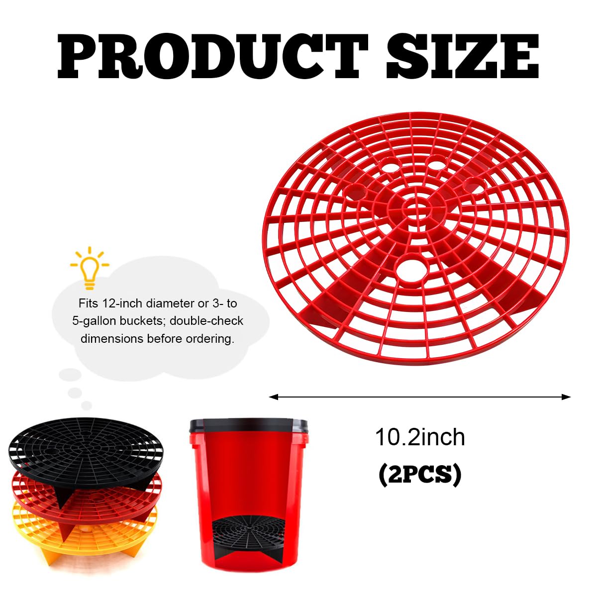 2 PCS Car Wash Bucket Inserts with Grit Trap - Universal 12 Inch Diameter Plastic Vehicle Wash Bucket Insert, Auto Detailing Dirt Collector for Car Cleaning Accessories (Red) - Perfect for DIY Car Washing & Detailing at Home or Professional Auto Shops