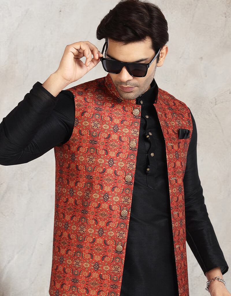 Black 3 Piece Banarasi Silk Jacket & Churidar Set for Women | Elegant Indian Ethnic Outfit for Weddings, Parties & Festive Occasions