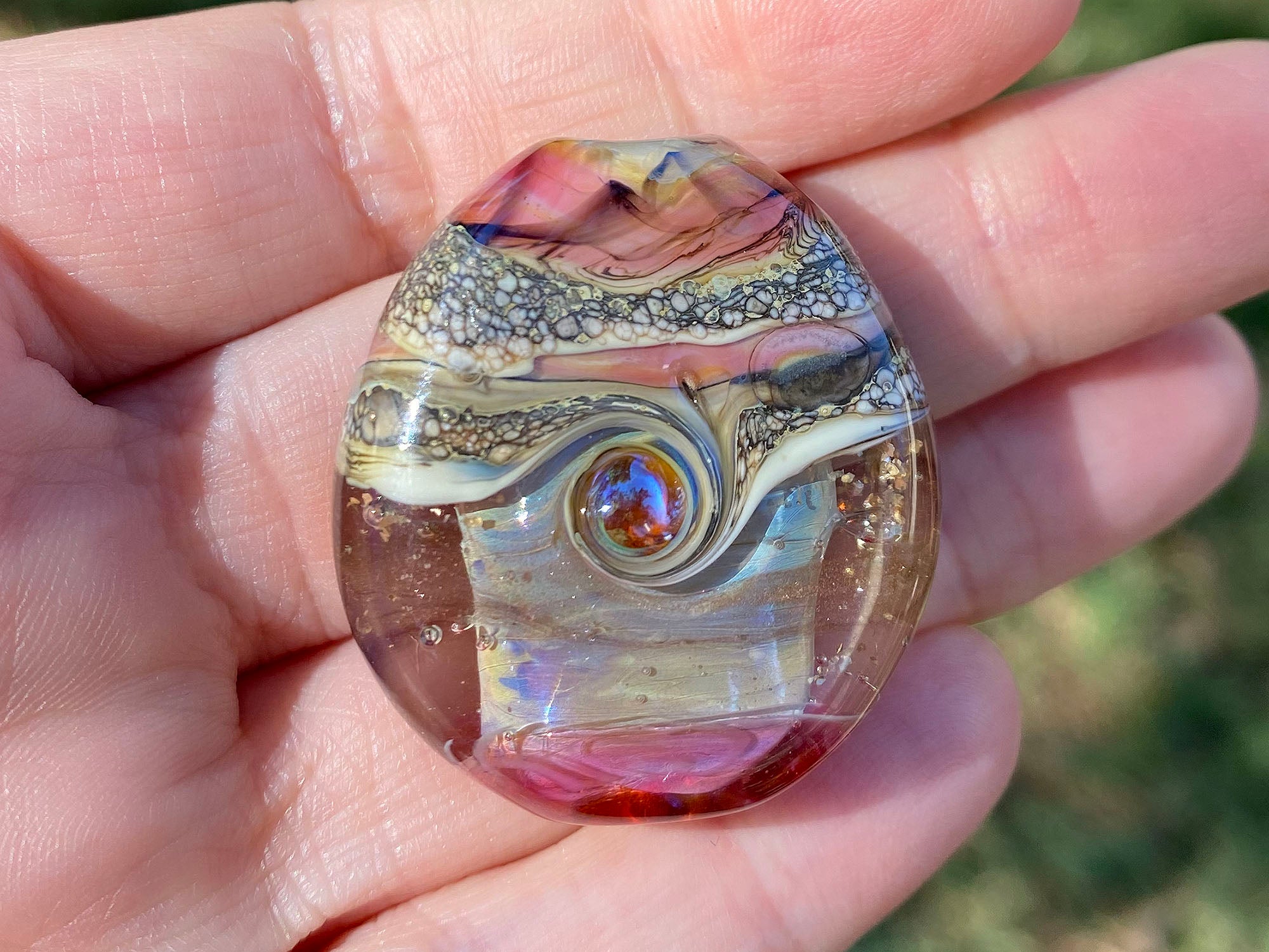 Pink Stone Organic Lampwork Focal Bead SRA - Handmade Glass Bead for Jewelry Making, DIY Crafts & Beading Projects