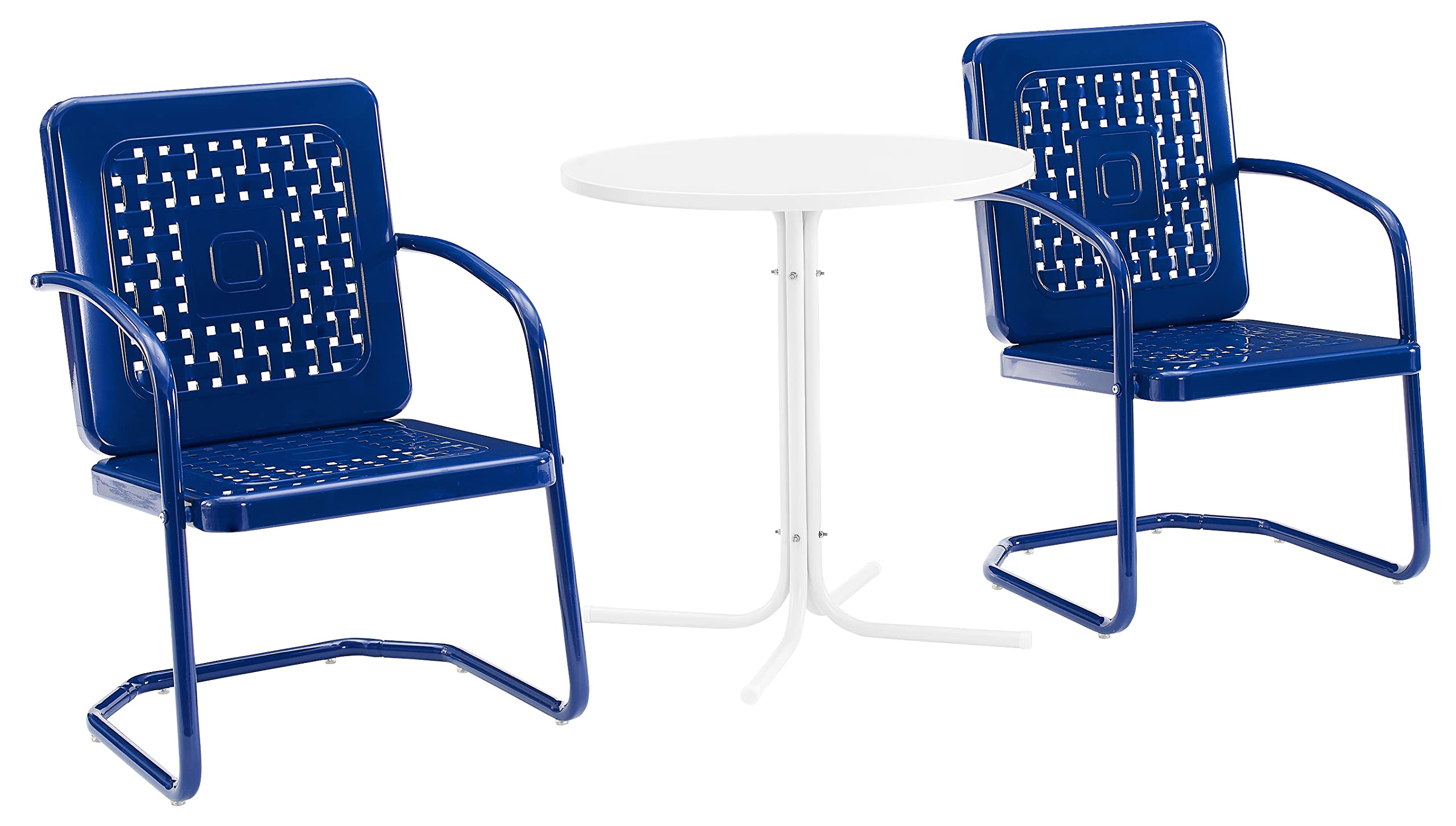 Crosley Furniture Bates 3-Piece Outdoor Bistro Set - Retro Metal Patio Table and Chairs for Dining, Porch, Garden, Backyard - Navy Gloss Finish - Perfect for Small Spaces, Balcony Decor & Outdoor Entertaining