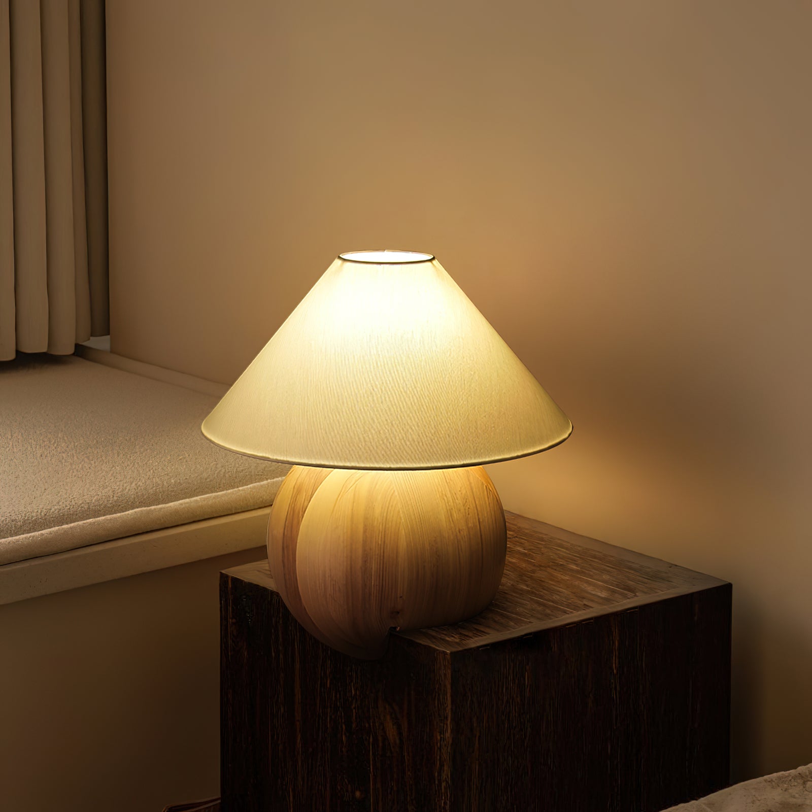 Modern Wooden Corner Log Table Lamp - Rustic Home Decor for Living Room, Bedroom & Office - Warm Ambient Lighting for Cozy Spaces