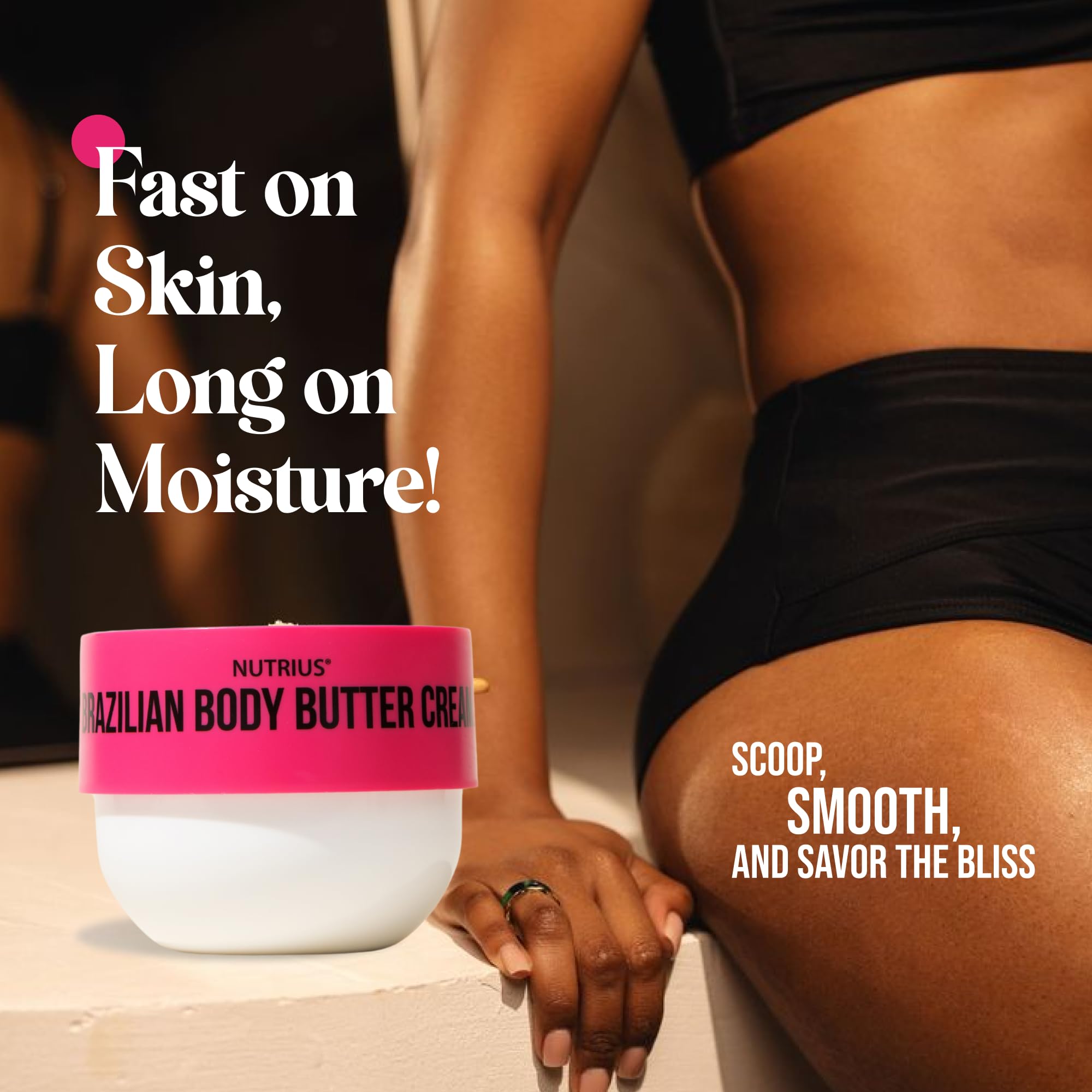 Nutrius Brazilian Body Butter Cream - Berry Bliss with Acai, Mango, Cocoa & Cupuacu - Vitamin C for Radiant Glow - Vegan & Cruelty-Free Hydration - 6 FL OZ - Perfect for Dry Skin & Post-Shave Moisturizing