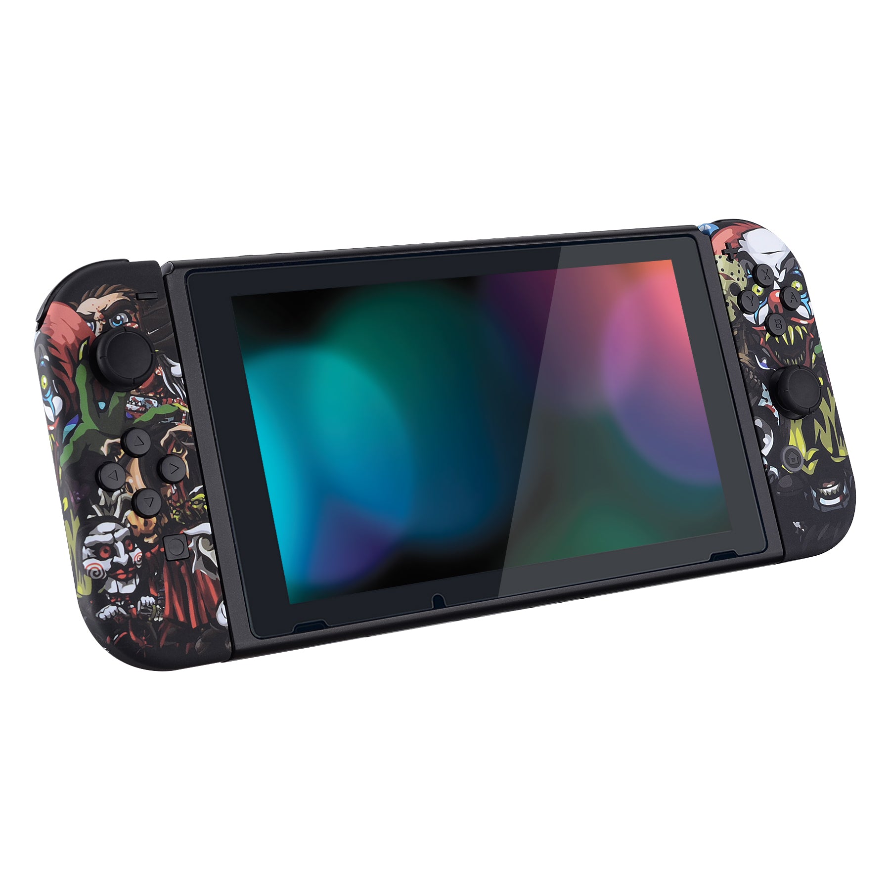 eXtremeRate Soft Touch Scary Party Pattern Joycon Controller Shell with Full Button Set - DIY Replacement Back Plate for Nintendo Switch - Perfect for Halloween Gaming & Custom Console Mods