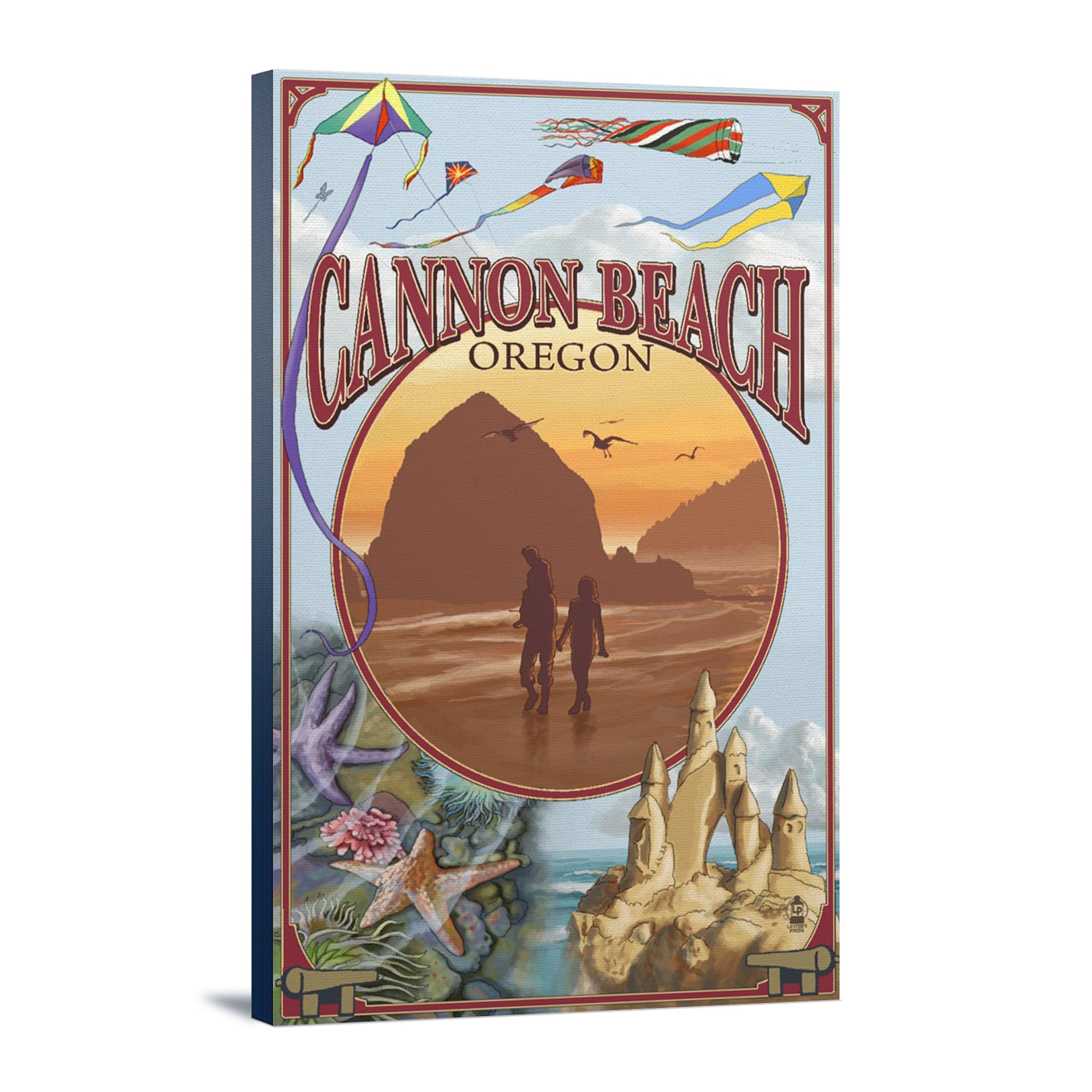 Lantern Press Oregon Coast Wall Art - Cannon Beach Montage Wrapped Canvas (16x24) - Coastal Home Decor for Living Room, Bedroom & Office