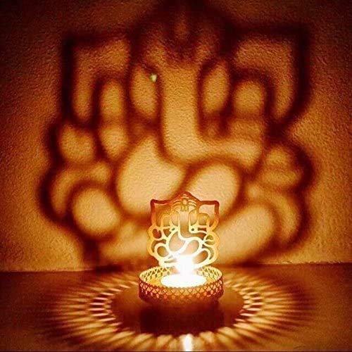Handmade Ganesh Tea Light Candle Holder - Religious Statue for Diwali Decor, Home & Office Puja - Includes Free Tealight Candle (1 Piece) - Perfect for Meditation, Festivals & Spiritual Gifts