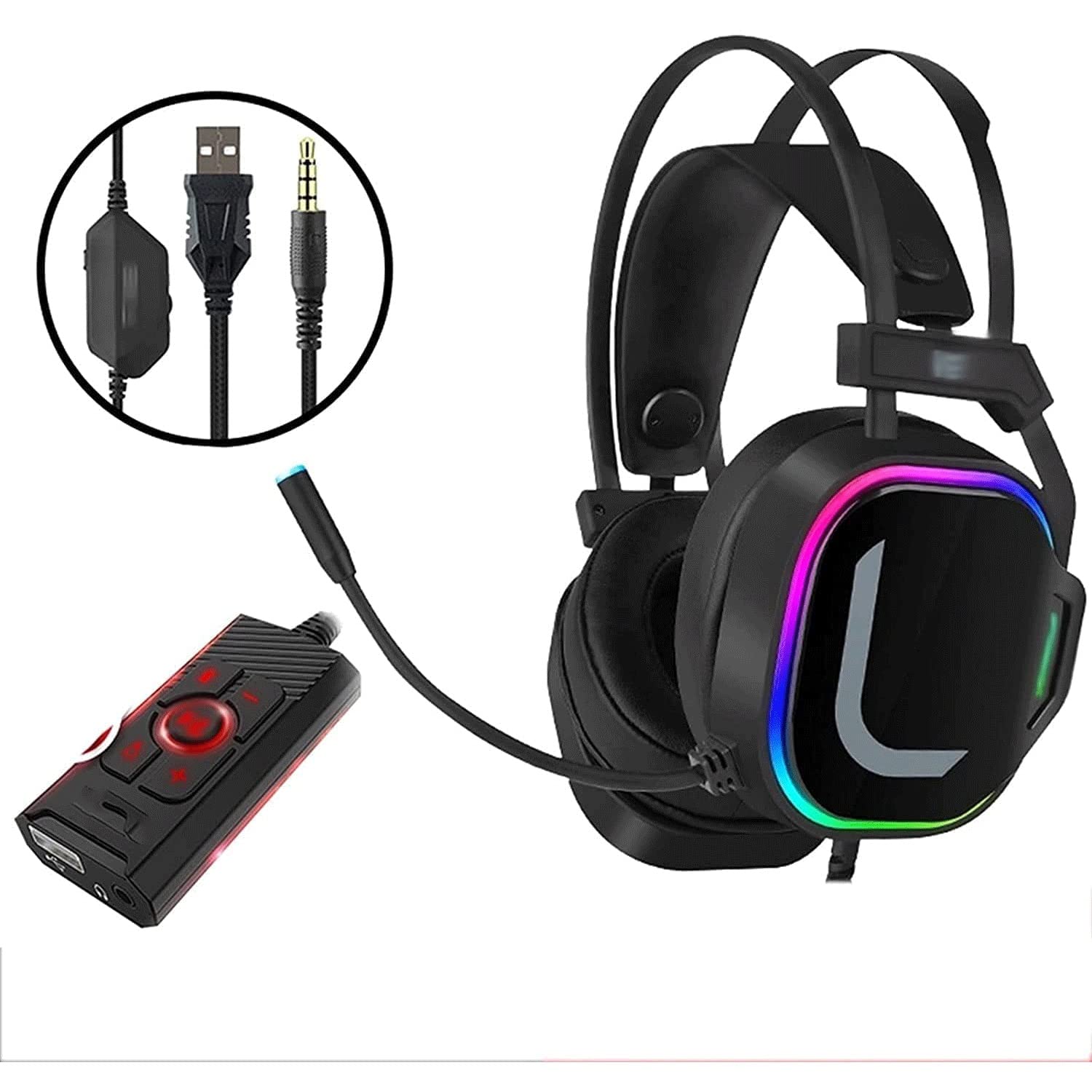 Premium Wired Gaming Headset with Noise-Canceling Microphone - Compatible with PC, PS4, PS5, Xbox One & Series X - Black | Perfect for Competitive Gaming, Online Meetings & Streaming