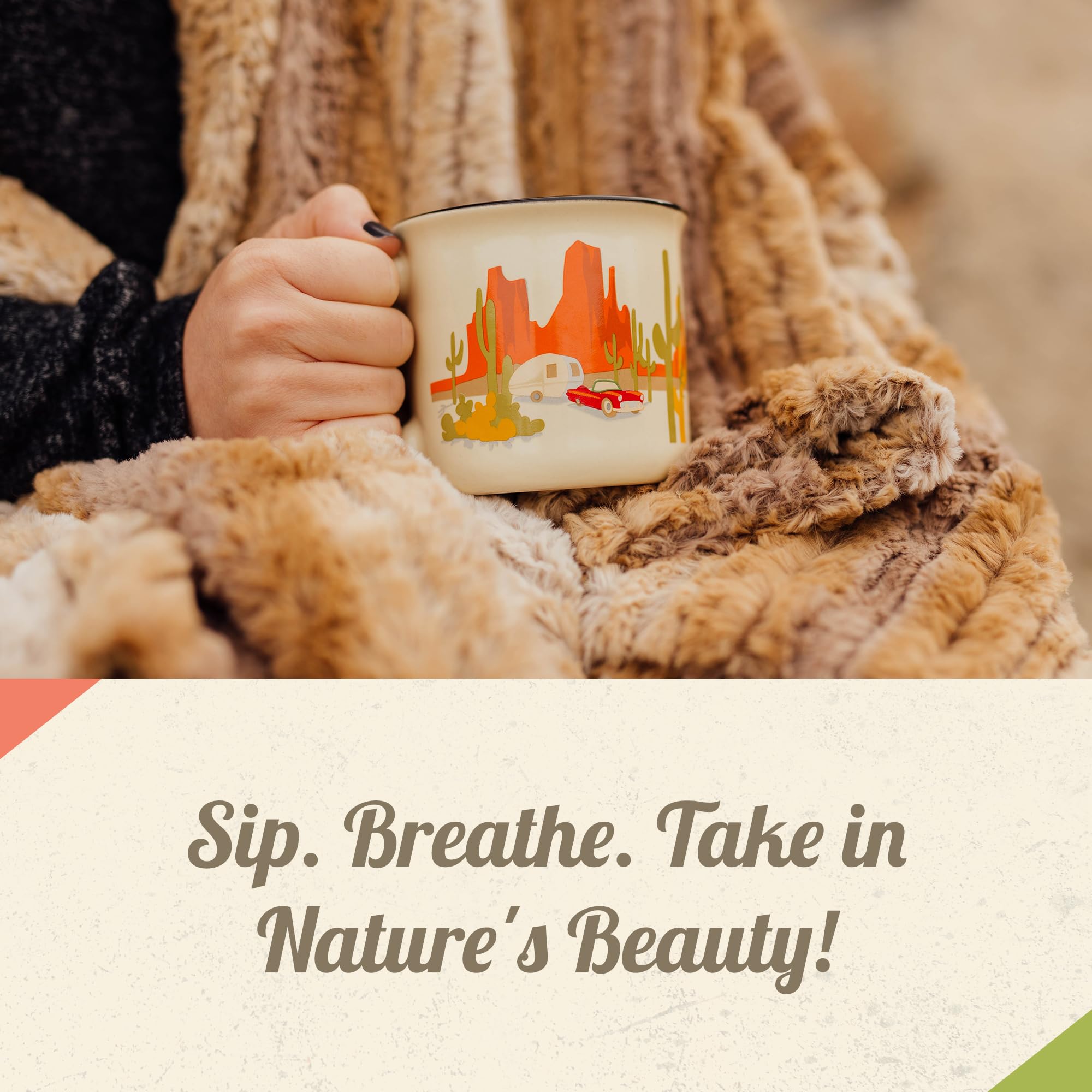 Retro Ceramic Camping Mug 15oz - Hot & Cold Drinks for Coffee, Tea, Soup - Microwave Safe for Outdoor & Home Use
