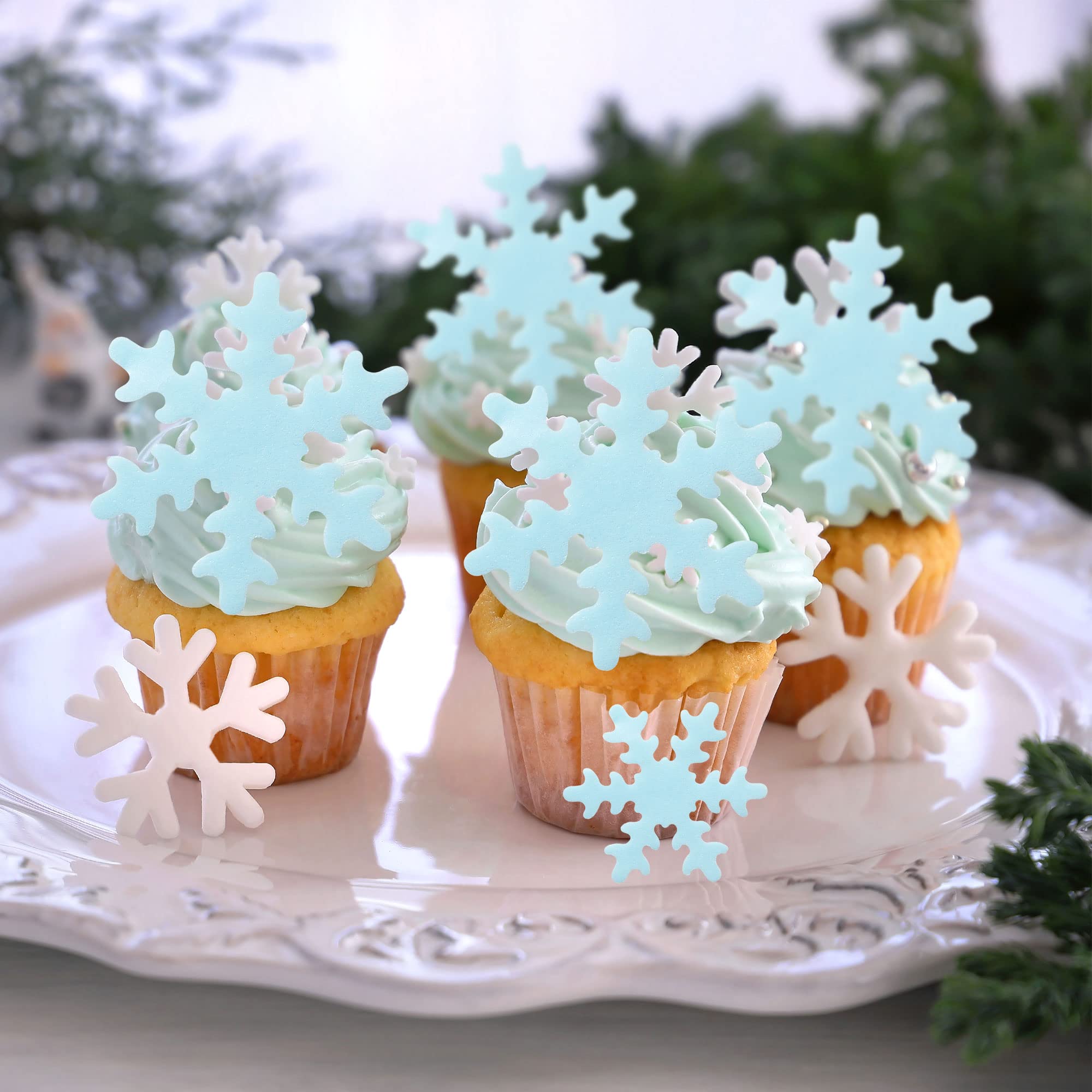50Pcs Edible Snowflake Cupcake Toppers - Blue Winter Cake Decorations for Christmas, Frozen Theme Parties & Holiday Baking (Perfect for DIY Desserts, Birthday Cakes & Seasonal Treats)