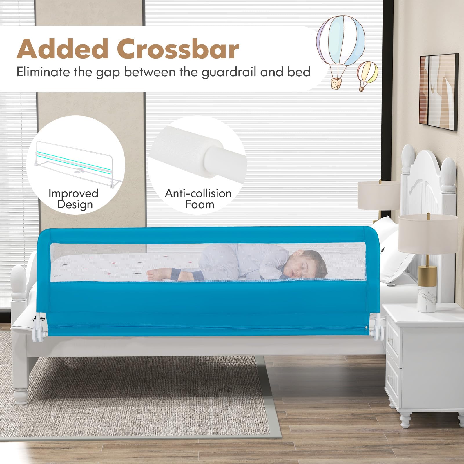 Costzon 2-Pack Extra Long Swing Down Safety Bed Rails for Toddlers - 71-Inch Blue Bed Guards with Straps - Fits Convertible Crib, Twin, Double, Full, Queen & King Size Beds - Perfect for Baby Safety & Childproofing Bedrooms