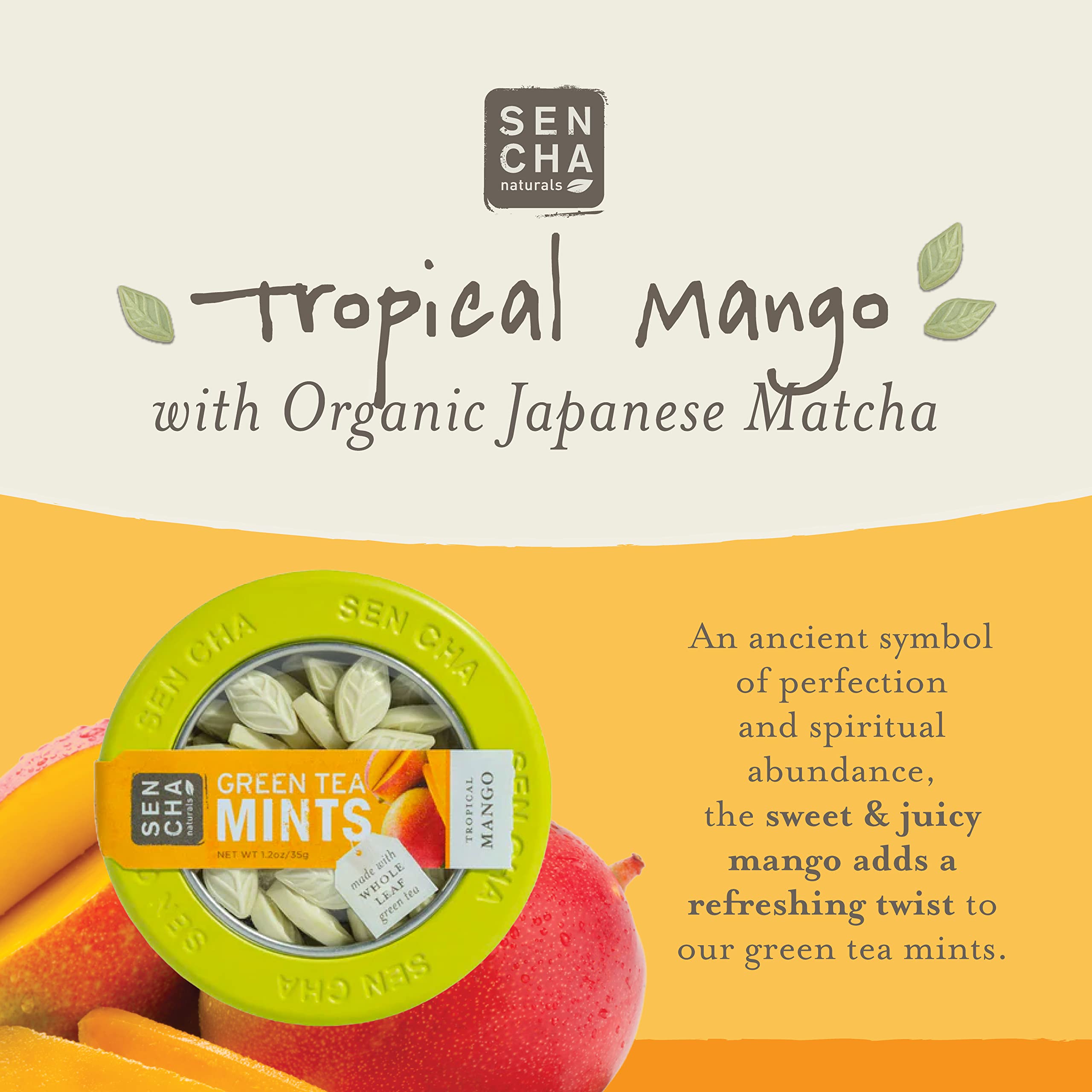 SEN CHA Naturals Green Tea Mints - Tropical Mango Flavor, 1.2 oz (Pack of 1) | Refreshing Breath Mints with Antioxidants | Perfect for Office, Travel & After Meals