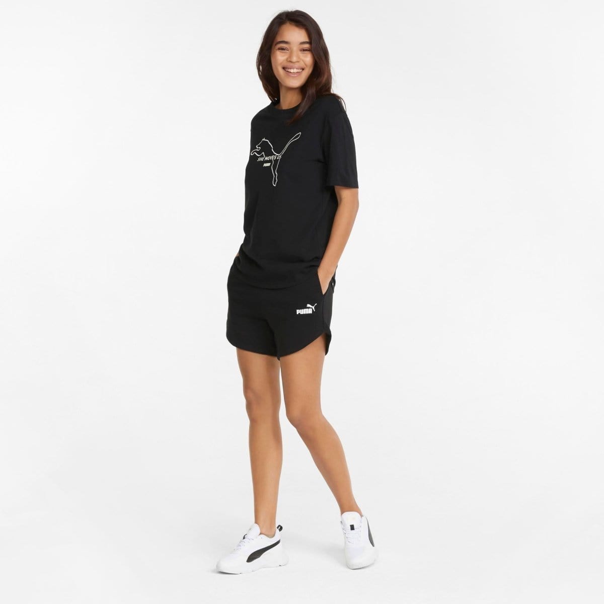 PUMA Women's High Waist Essential Shorts - Black Athletic Workout Running Yoga Gym Casual Wear