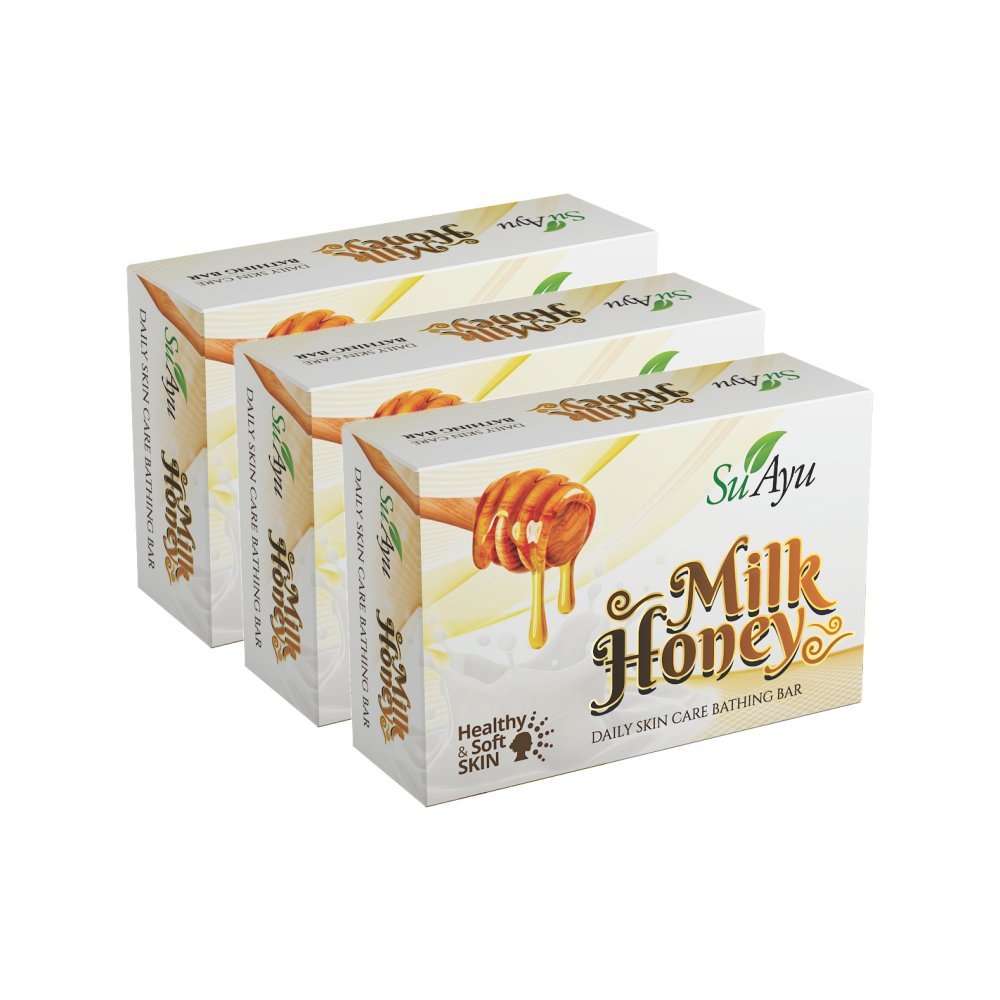 SuAyu Milk & Honey Soap Bar - 3 Pack - Natural Moisturizing Handmade Soap for Dry & Sensitive Skin - Perfect for Bath, Shower & Gift Giving
