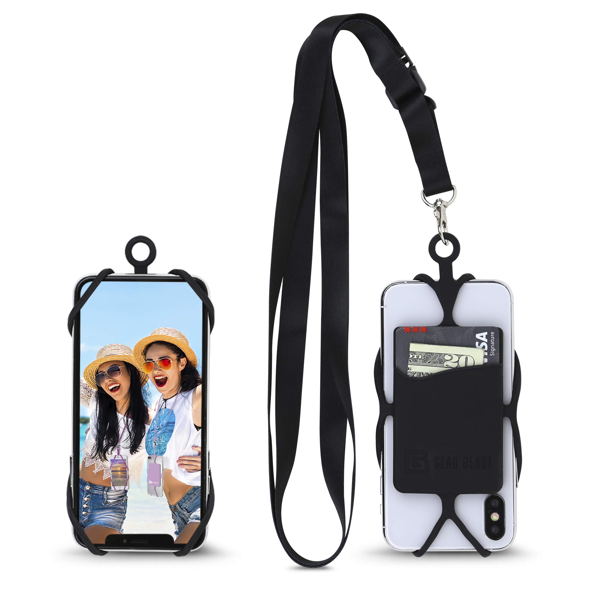 Gear Beast Universal Crossbody Phone Lanyard with Case Holder - Compatible with iPhone 15/14/13, Samsung Galaxy S23/S22 & Most Smartphones - Adjustable Neck Strap for Hands-Free Convenience (Black) - Perfect for Travel, Work, Gym & Outdoor Activities