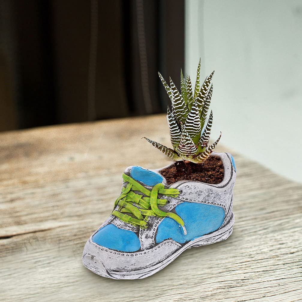 Happyyami Elegant Ceramic Shoe-Shaped Flower Pot Planter for Succulents - Unique Blue Home Decor Gift for Garden, Windowsill & Office Desk