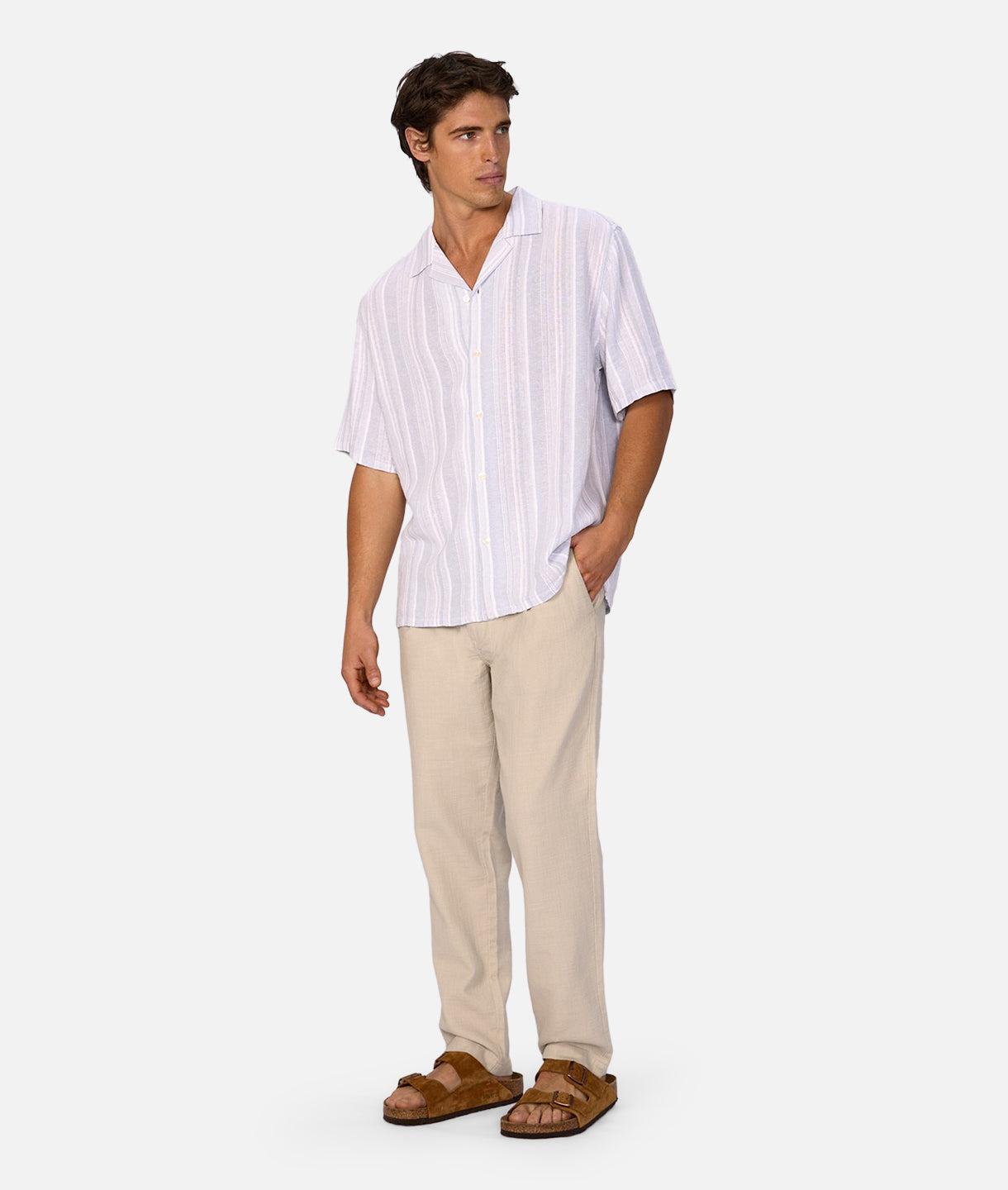 Ostuni Linen Short Sleeve Shirt for Men - Mint Green & White Casual Summer Shirt | Breathable & Lightweight for Beach, Vacation, and Outdoor Activities