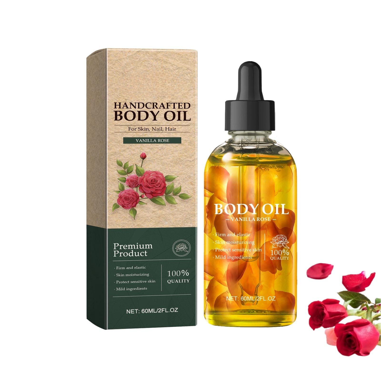 Vanilla Rose Body Oil for Skin & Hair Care - Nourishing Handcrafted Oil