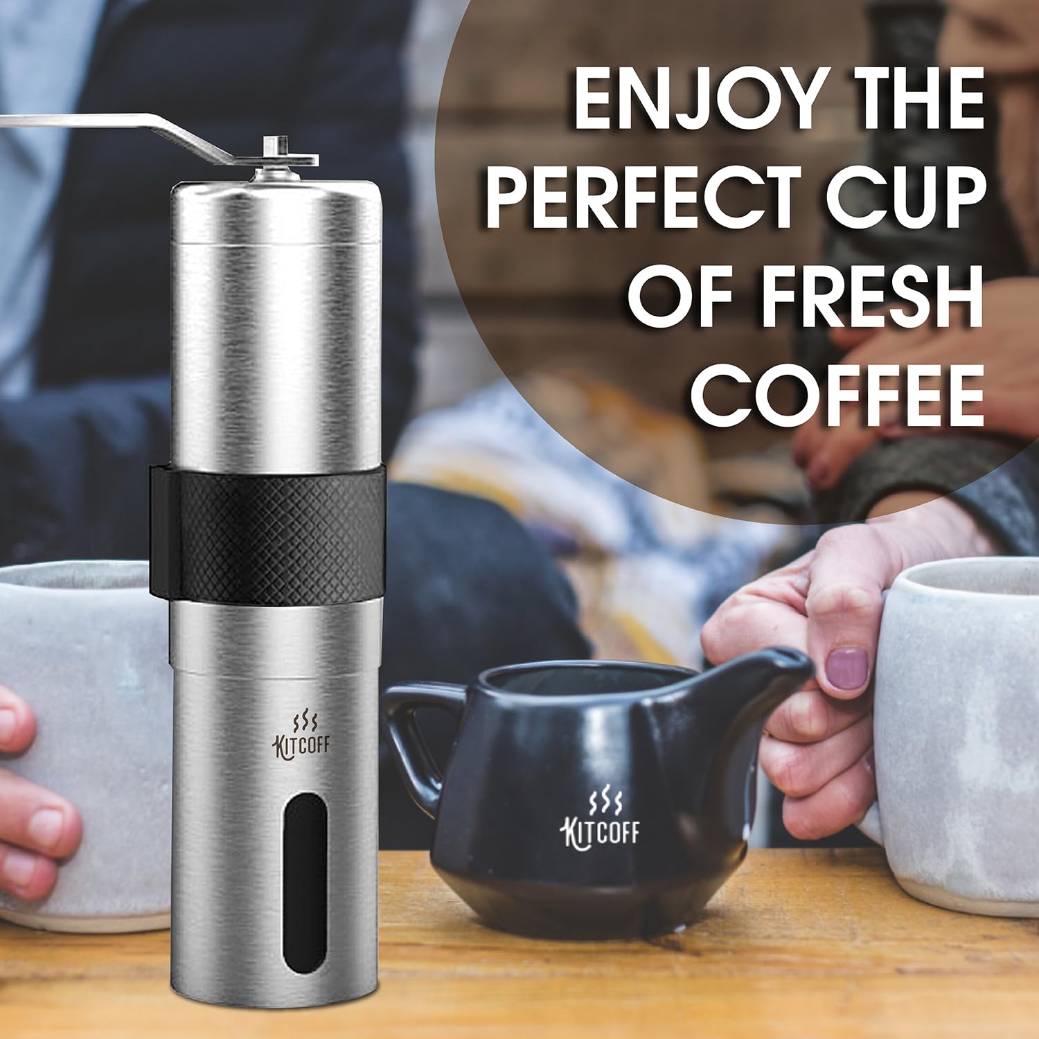 Premium Manual Coffee Grinder - Adjustable 18-Click Hand Crank Coffee Mill with Ceramic Burr, Stainless Steel Body & Ergonomic Handle - Portable for Travel, Camping & Home Brewing - Includes Cleaning Brush & Storage Pouch