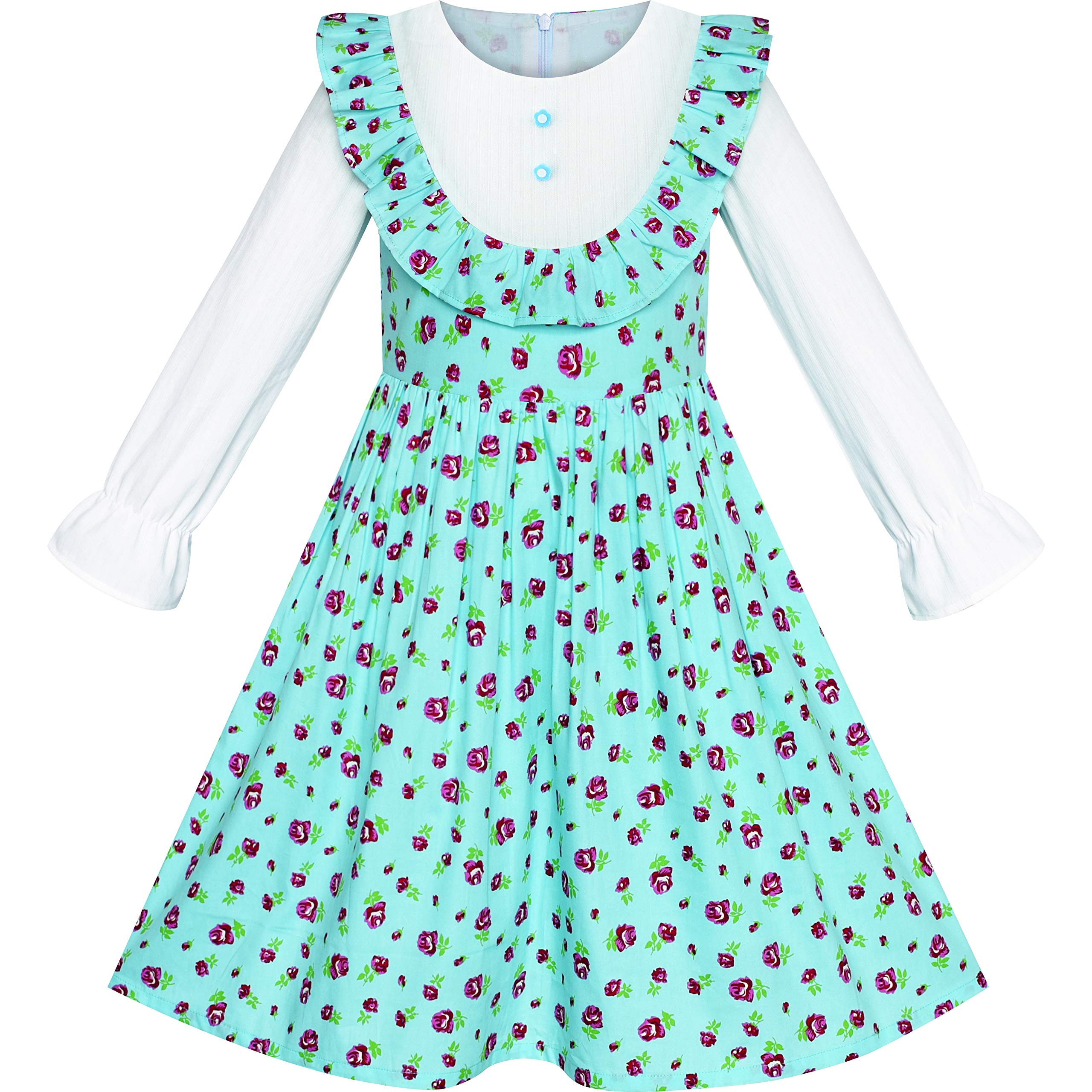 Sunny Fashion Girls Floral Long Sleeve Cotton Casual Dress - Pink Flower Print, Sizes 4-8 | Perfect for School, Parties & Everyday Wear
