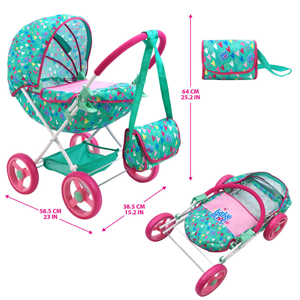 Baby Alive Deluxe Doll Pram Playset with Heart Design - Multi-Color Stroller for Toddlers & Kids | Perfect for Pretend Play, Outdoor Walks & Role-Playing Games