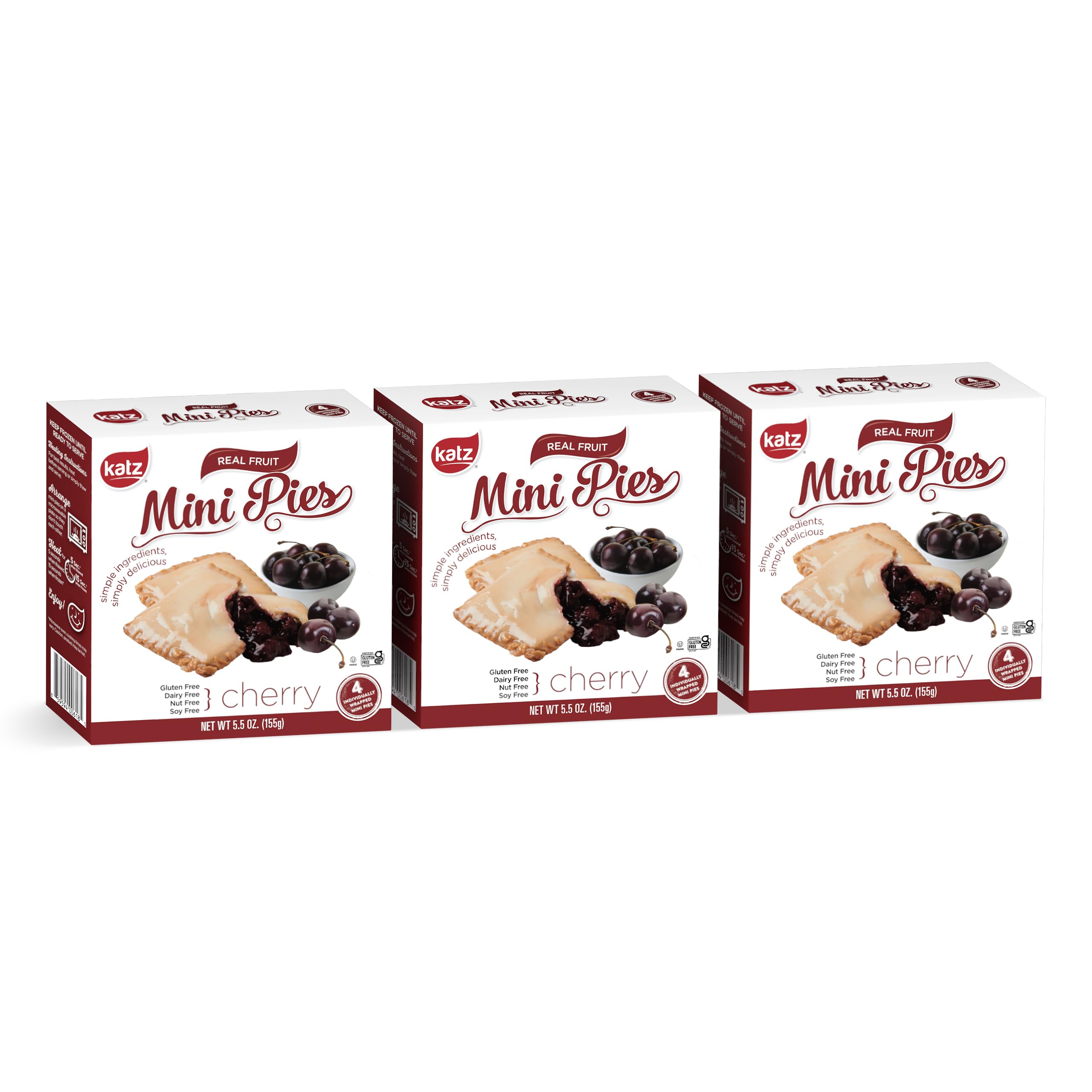 Katz Gluten Free Cherry Mini Pies - 3 Pack (12 Mini Pies Total) | Dairy Free, Nut Free, Soy Free, Kosher Certified | Perfect for Snacks, Desserts & School Lunches | 5.5oz Each