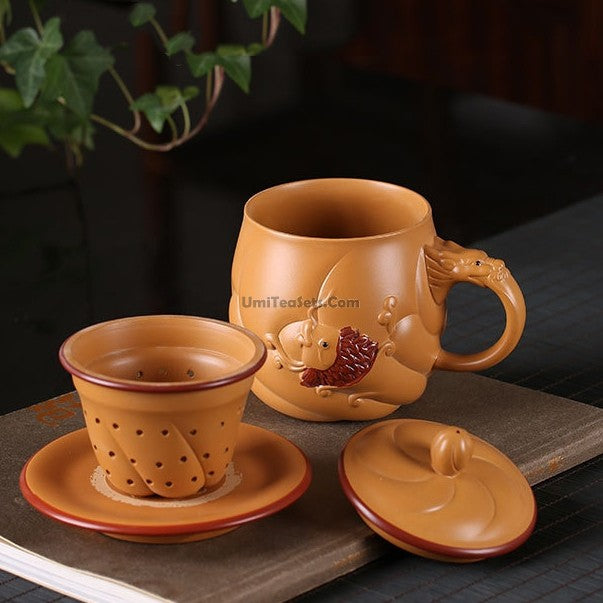 Premium Yixing Yellow Clay Fish & Dragon Tea Cup - Handcrafted Chinese Ceramic Teacup for Gongfu Tea Ceremony, Perfect Gift for Tea Lovers
