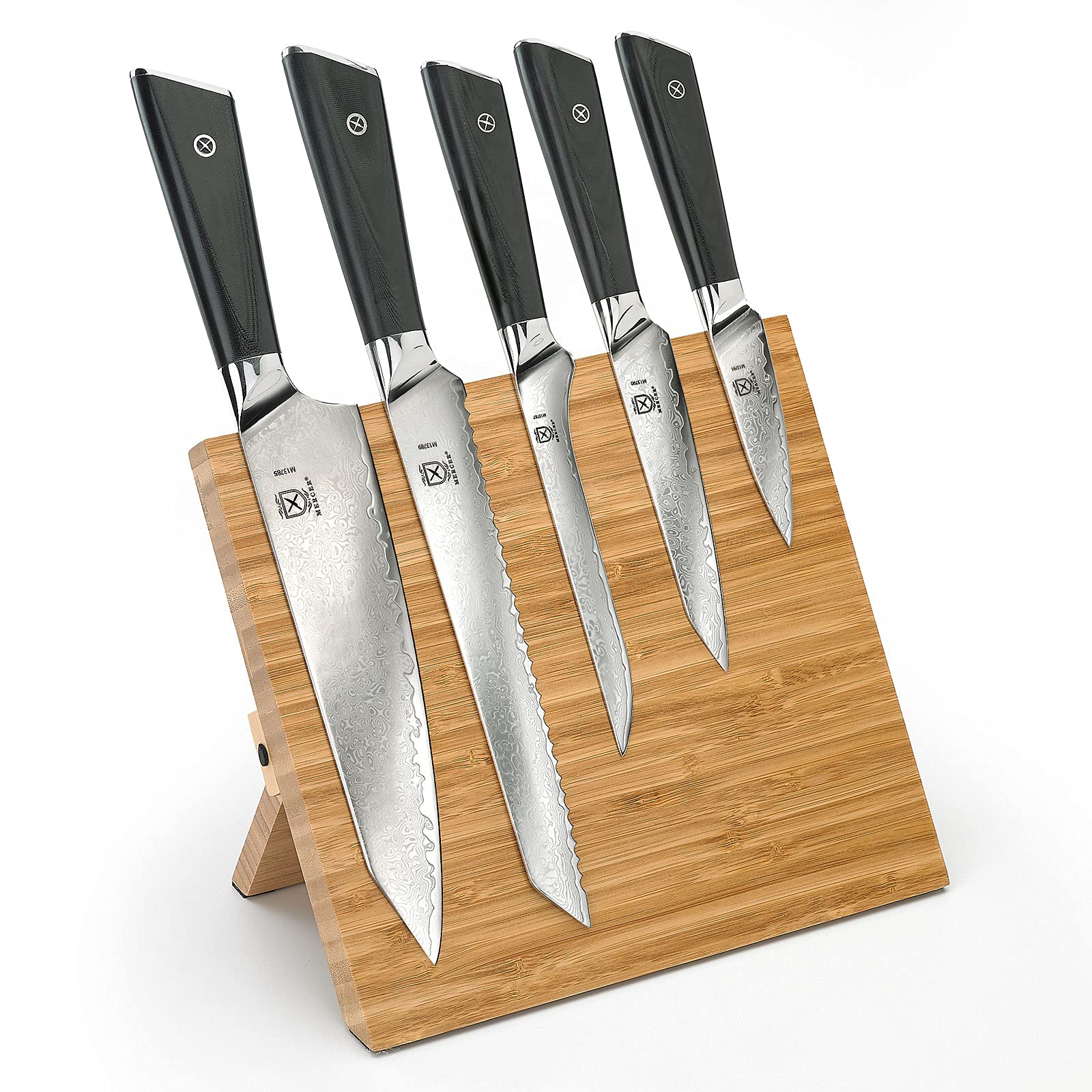 Premium Mercer Culinary 6-Piece Super Steel Knife Set with Magnetic Bamboo Stand & Ergonomic G10 Handles - Professional Chef Knives for Kitchen, Home Cooking, Meat Cutting & Food Preparation