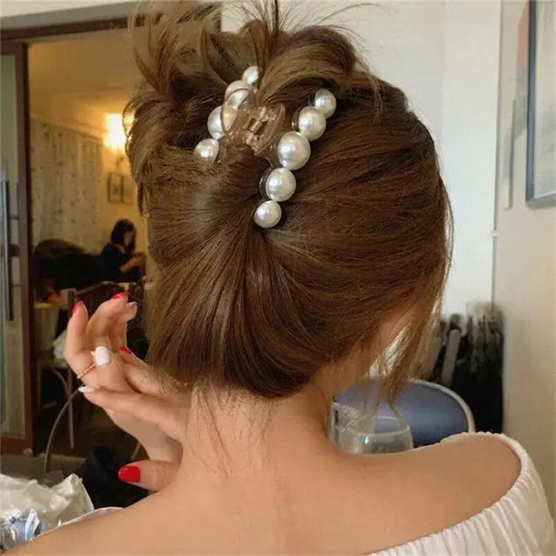 Elegant Large Acrylic Pearl Hair Clips for Women - Big Size Hair Claw Barrettes for Styling, Updos & Makeup - Perfect for Weddings, Parties & Everyday Hair Accessories