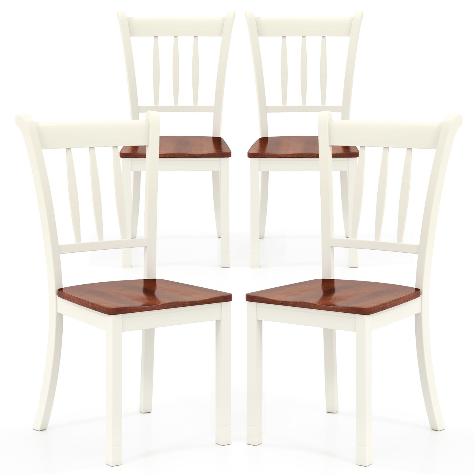 Solid Wood Dining Chairs Set of 4 - Armless Kitchen Chairs with Curved Slat Back, Farmhouse Style Wooden Chairs for Dining Room & Kitchen (Ivory White) - Perfect for Farmhouse Decor, Small Spaces & Family Gatherings