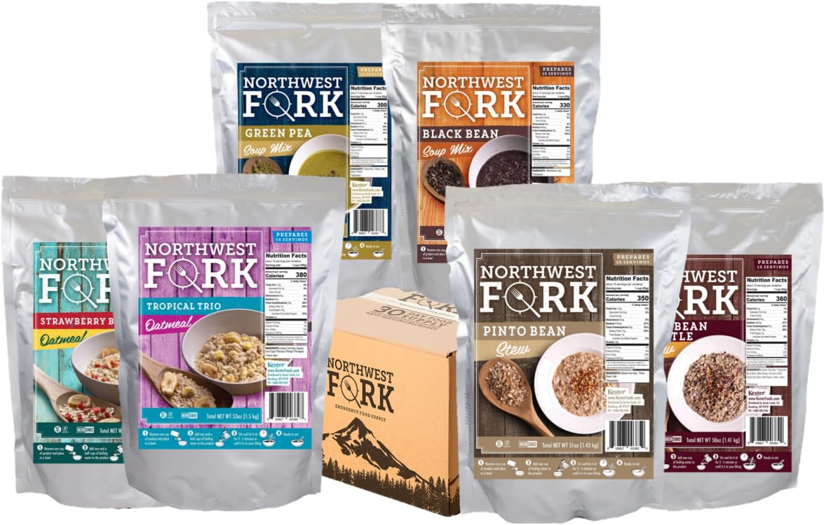 Northwest Fork Emergency Food Supply - Gluten Free, Kosher, Non-GMO, Vegan Survival Food Kit with 10 Year Shelf Life | 30 Day Emergency Rations for Camping, Hiking, Disaster Preparedness & Long Term Food Storage