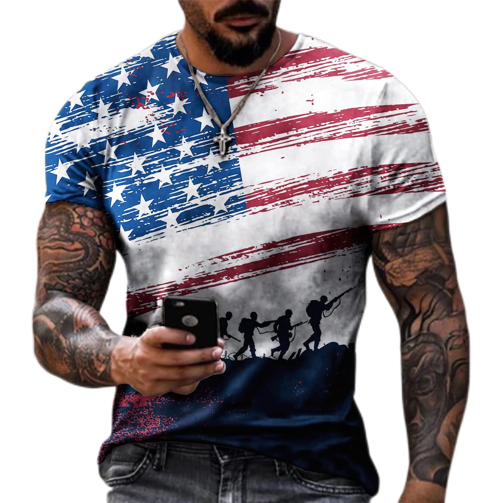 American Flag 3D Printed Men's T-Shirt - Summer Casual Crew Neck Short Sleeve Tee for Men - Perfect for 4th of July, BBQ Parties & Patriotic Events