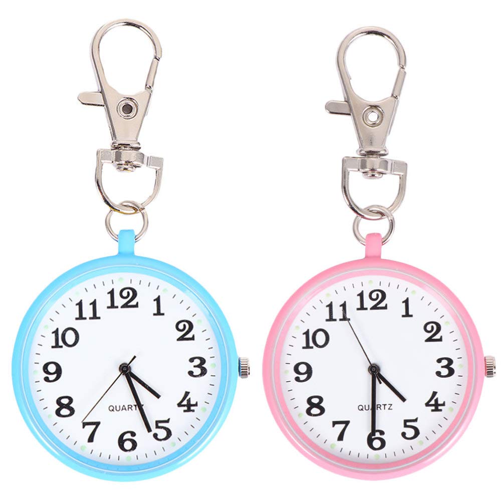 UKCOCO 2-Pack Clip-On Mini Watches for Kids, Nurses & Doctors - Light Blue Hanging Wristwatch for Outdoor Activities, School & Work - Durable & Stylish Women's Watch for Healthcare Professionals