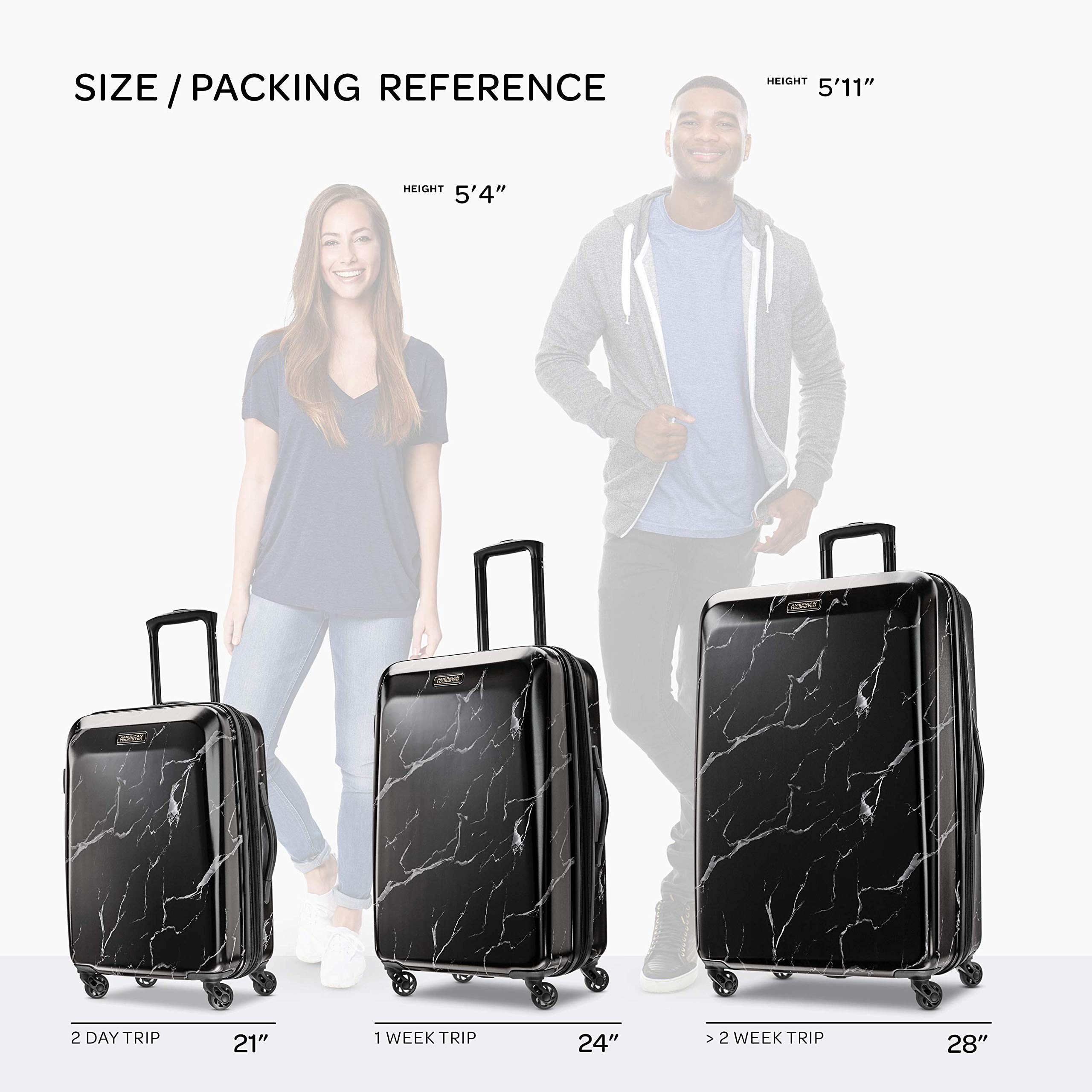 American Tourister Moonlight Expandable Hardside Luggage Set with 360° Spinner Wheels, 3-Piece (21/24/28 Inch) Black Marble - Perfect for Business Travel, Family Vacations & International Trips