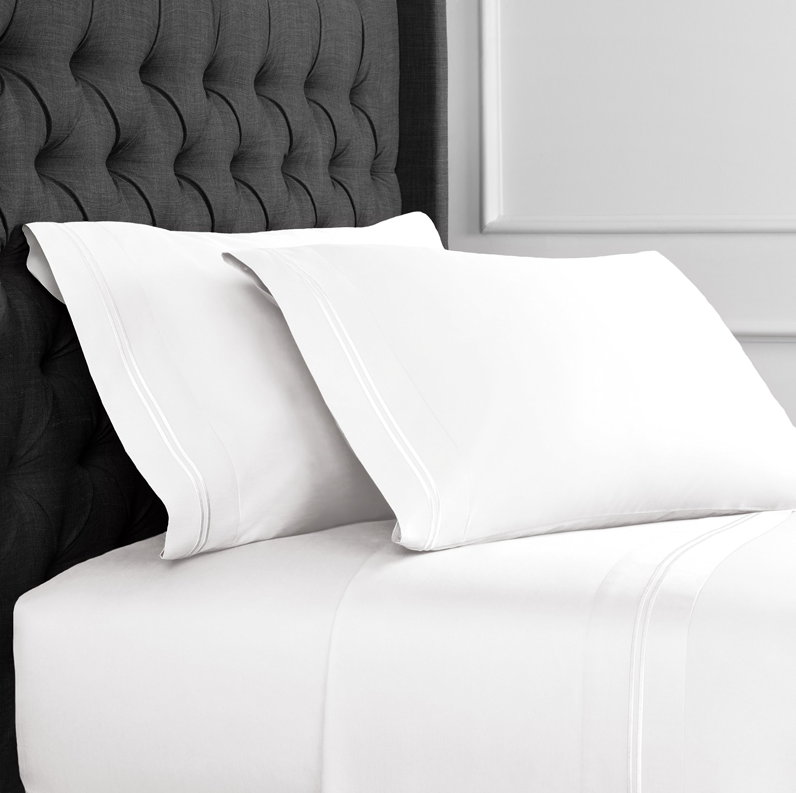 Melange Home 187027 100% Cotton Queen Size Sheet Set - Soft & Breathable White Bed Sheets for Comfortable Sleep - Perfect for Master Bedroom, Guest Room & Hotel Use