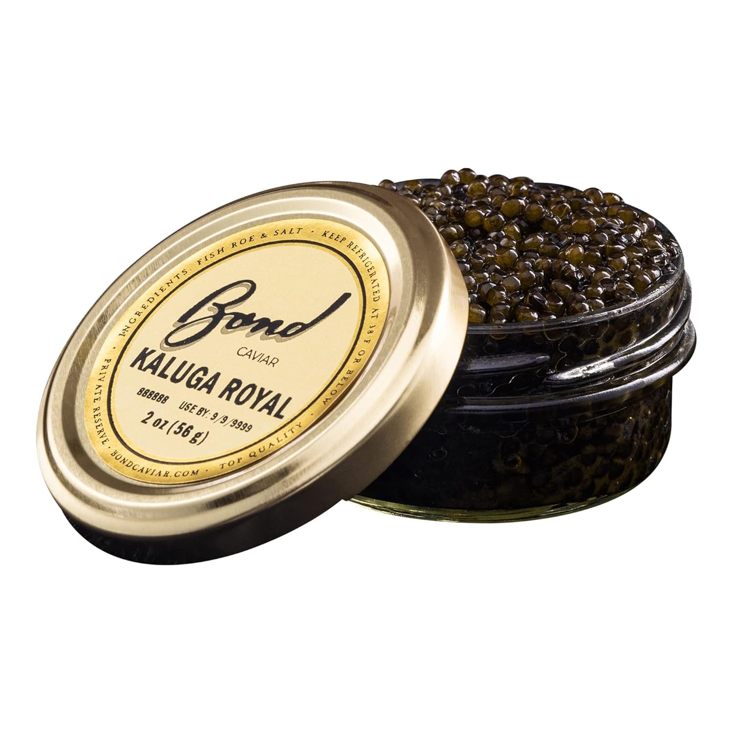 Premium Kaluga Caviar - 2oz (56g) Glass Jar of Delicious Black Sturgeon Roe for Blinis, Canapés & Gourmet Dining - Malossol-Cured Beluga Caviar with Sea Salt | Perfect for Special Occasions, Luxury Gifts & Fine Dining Experiences