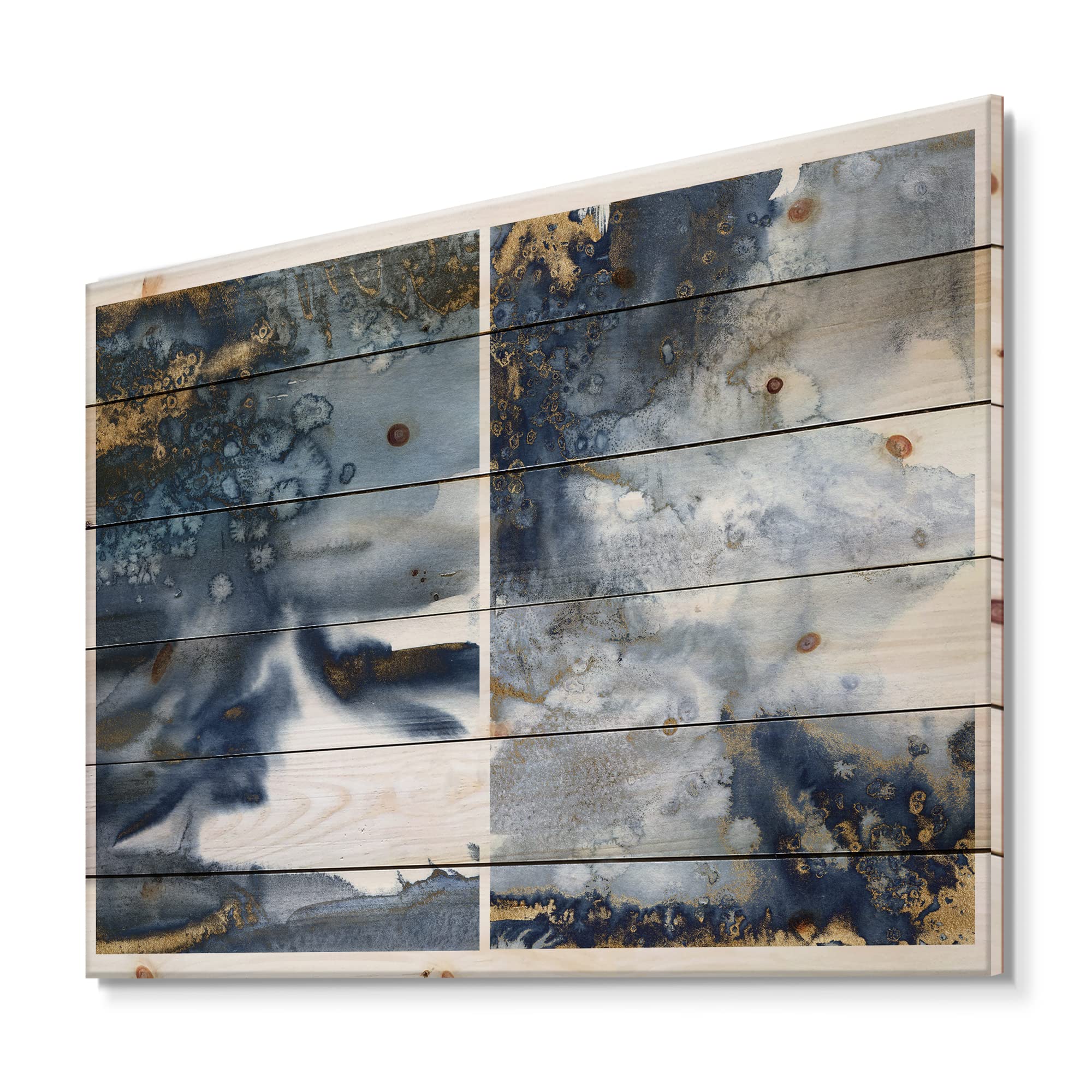 Modern Abstract Blue & Gold Wave Wood Wall Art - Large Contemporary Pine Wood Panel Decor for Living Room, Bedroom & Office