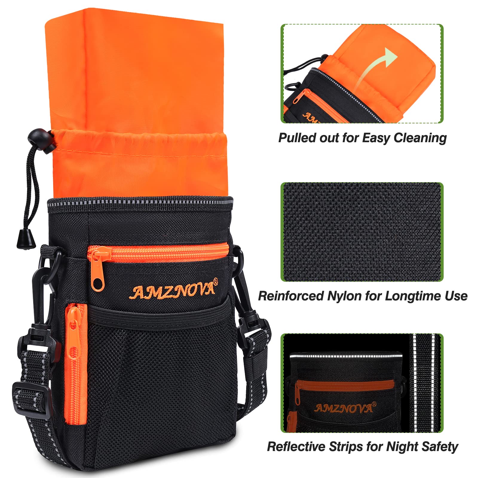 **AMZNOVA Large Dog Treat Pouch - Adjustable Waist & Shoulder Strap Training Bag with Built-in Poop Bag Dispenser - Perfect for Dog Walking, Training & Outdoor Adventures (Black)**
