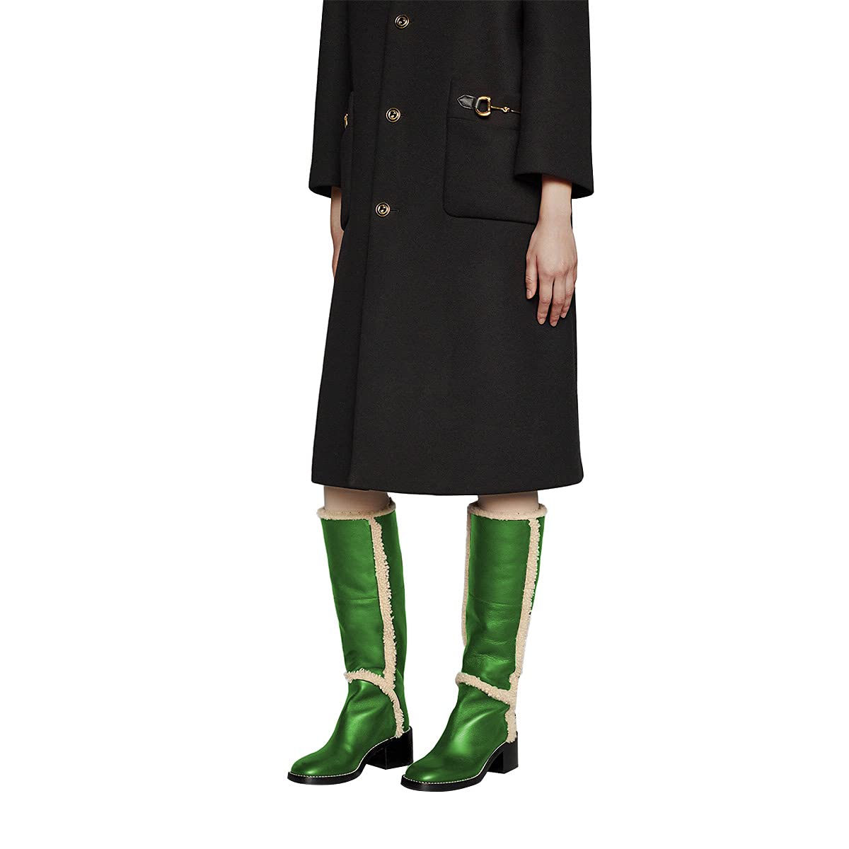 FSJ Women's Knee High Round Toe Chunky Heel Riding Boots - Winter Wool & Spring Dress Boots for Casual Outfits, Office Wear & Date Nights