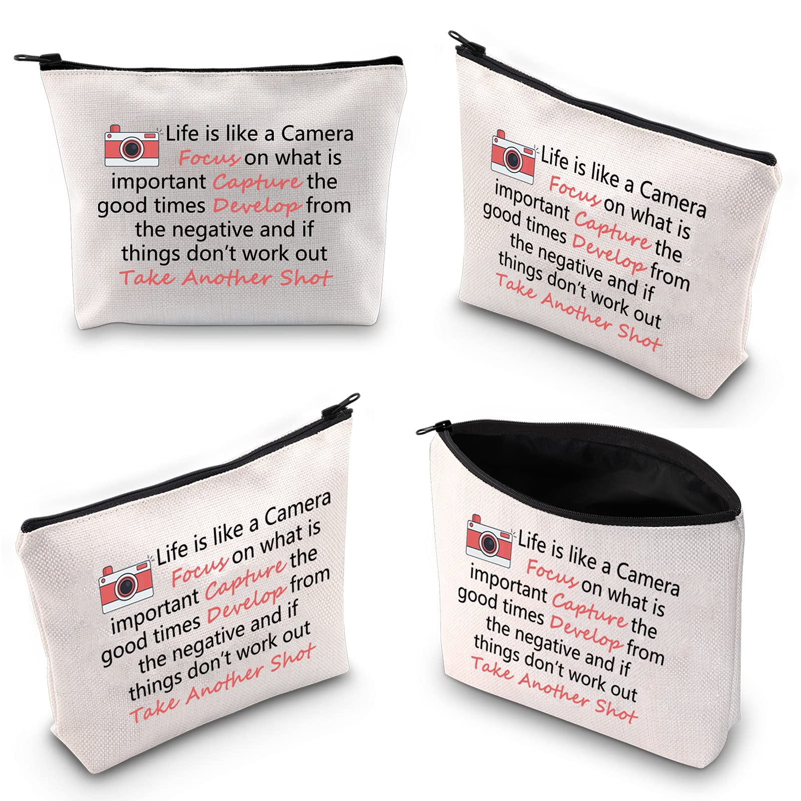 Life is Like a Camera Inspirational Photography Zipper Pouch - Waterproof Makeup Bag for Photographers & Artists - Perfect Camera Accessory Gift for Travel, Cosmetics & Daily Essentials Storage