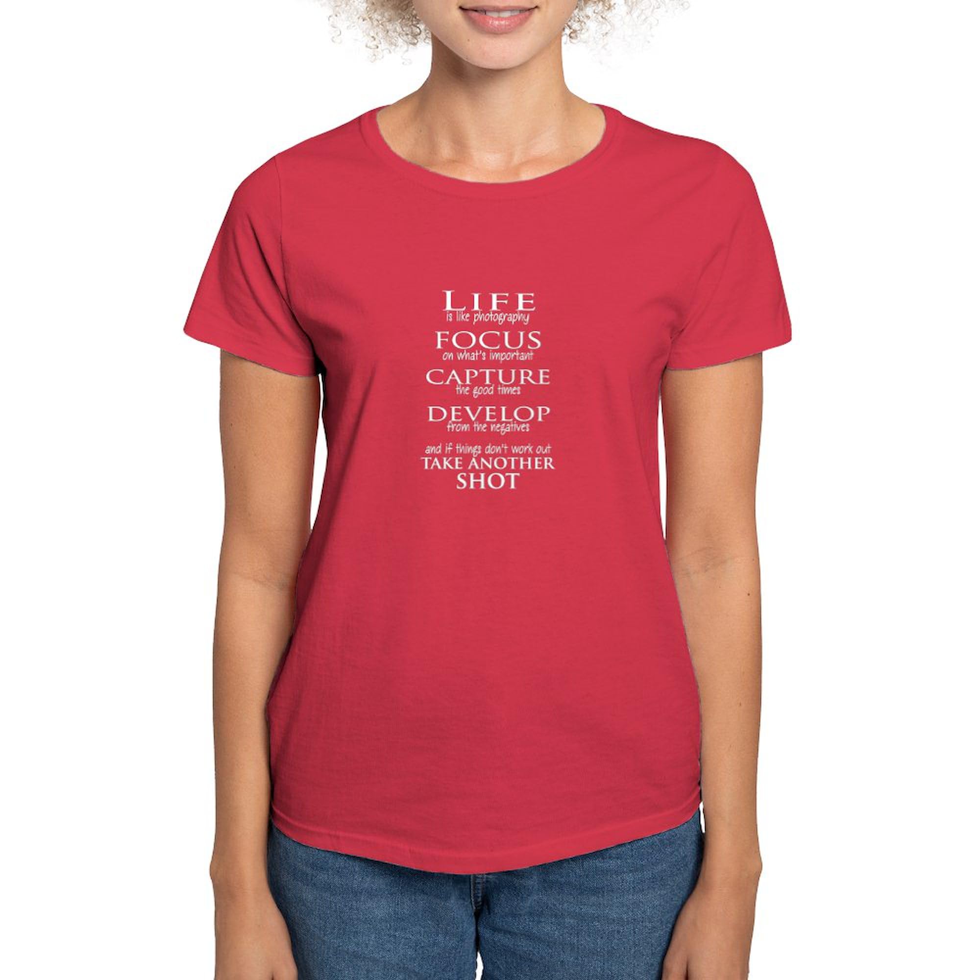 Life is Like Photography Women's Cotton Dark T-Shirt | Funny Graphic Tee for Photographers | Casual Wear, Gift for Photographers, Street Style Outfit