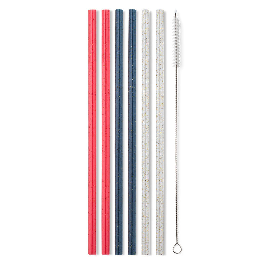 Red, White & Blue Glitter Reusable Straw Set - 12 Pack Eco-Friendly Stainless Steel Drinking Straws for 4th of July, Patriotic Parties & Summer Beverages
