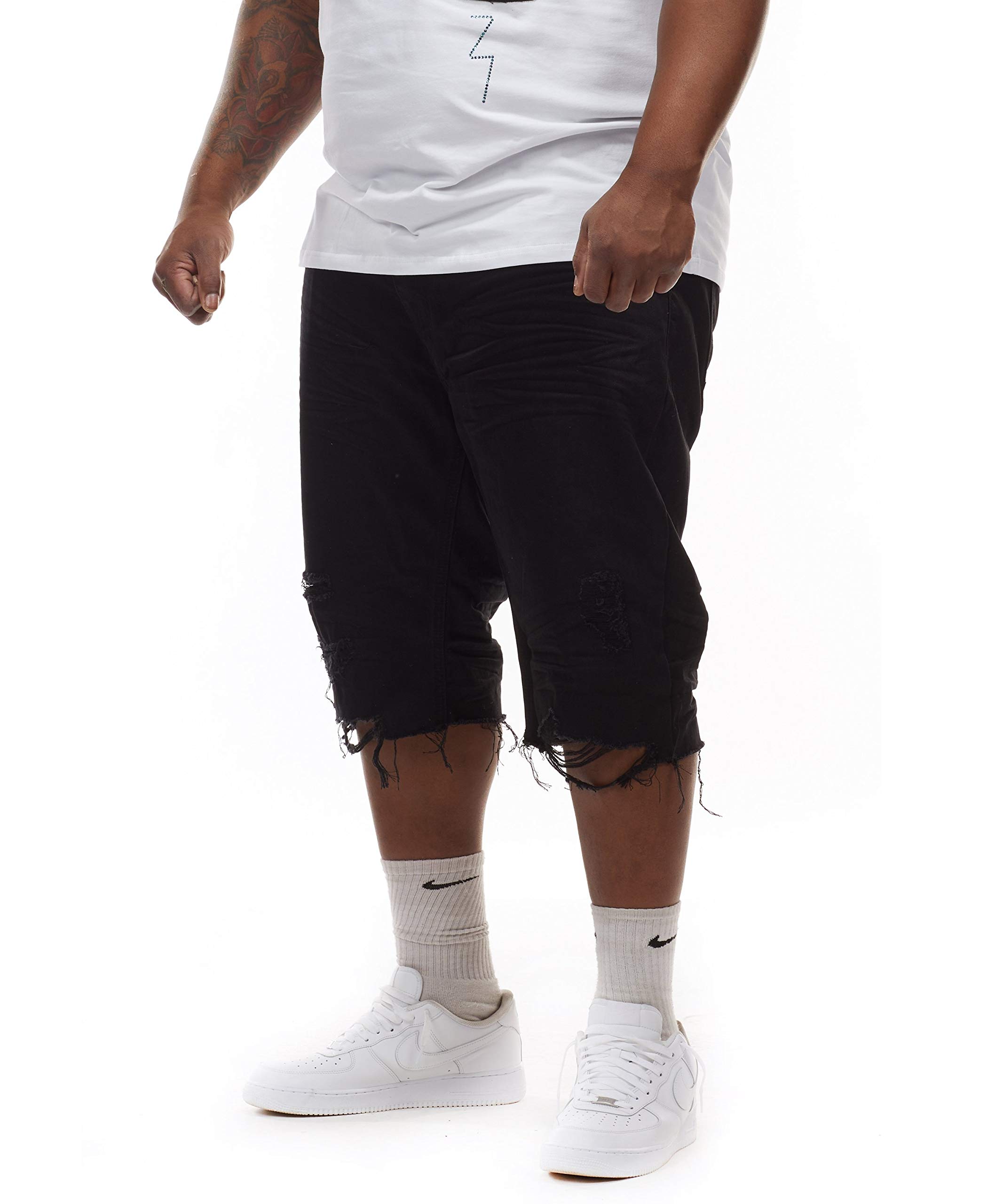 Smoke Rise Men's Rip & Repair Denim Jeans and Shorts - Distressed Stretch Denim Pants in Jet Black | Casual Streetwear for Everyday Wear