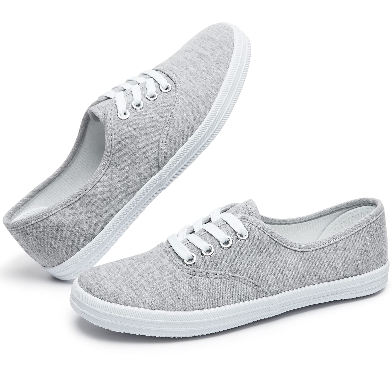 TUOPIN Women's White Canvas Sneakers - Low Top Lace-Up Casual Shoes | Lightweight Breathable Tennis Shoes for Walking, Running & Everyday Wear