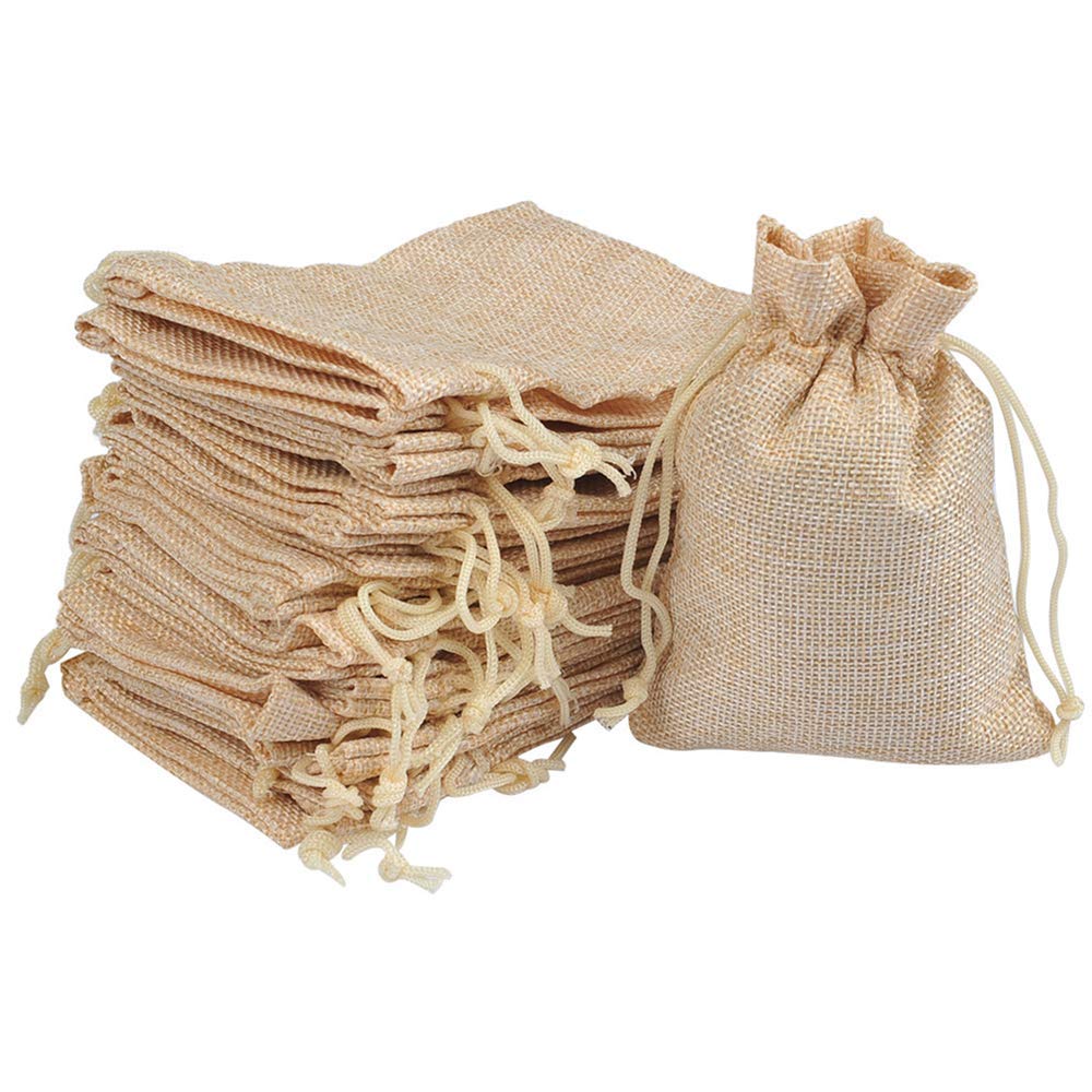 50 Pieces Natural Burlap Drawstring Bags - 3.5