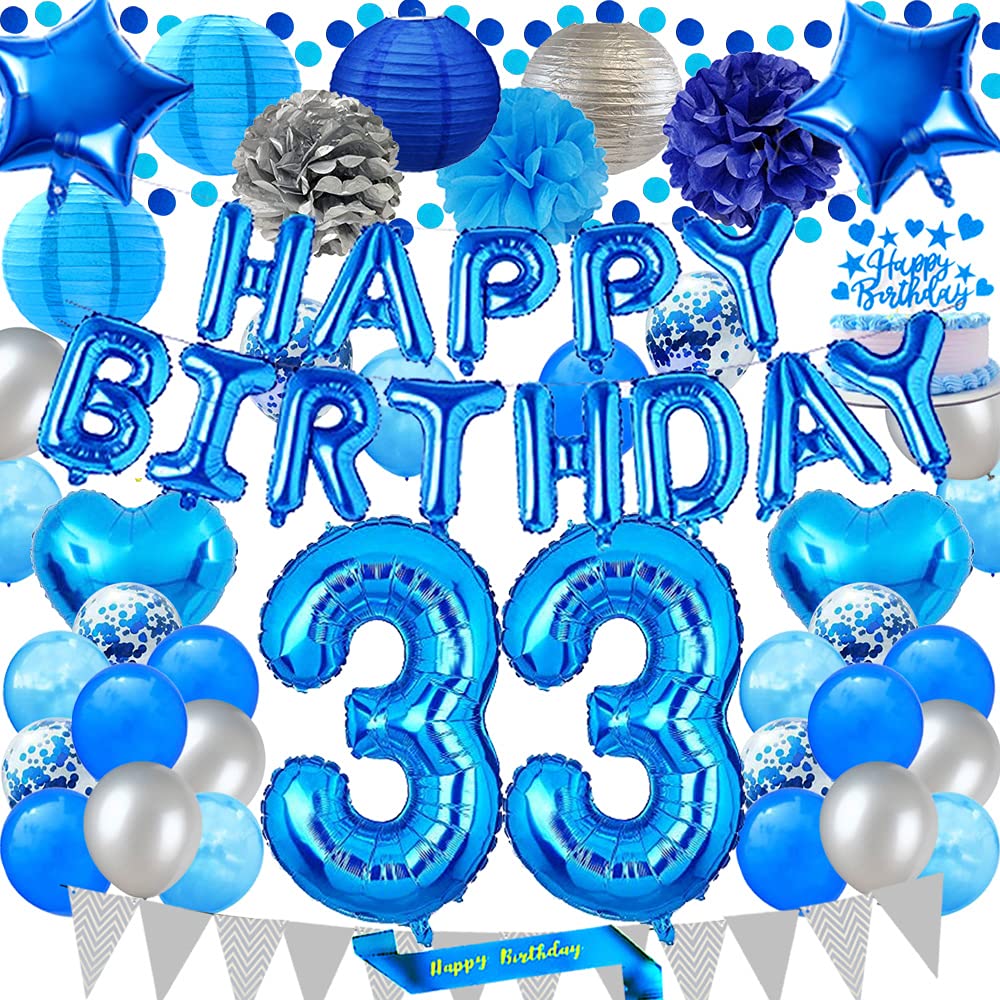 33rd Birthday Party Decorations Set - Happy Birthday Banner, Sash, Cake Topper, Confetti & Balloons for 33 Years Old Celebration | Perfect for Adult Birthday Parties, Milestone Events & Surprise Decorations