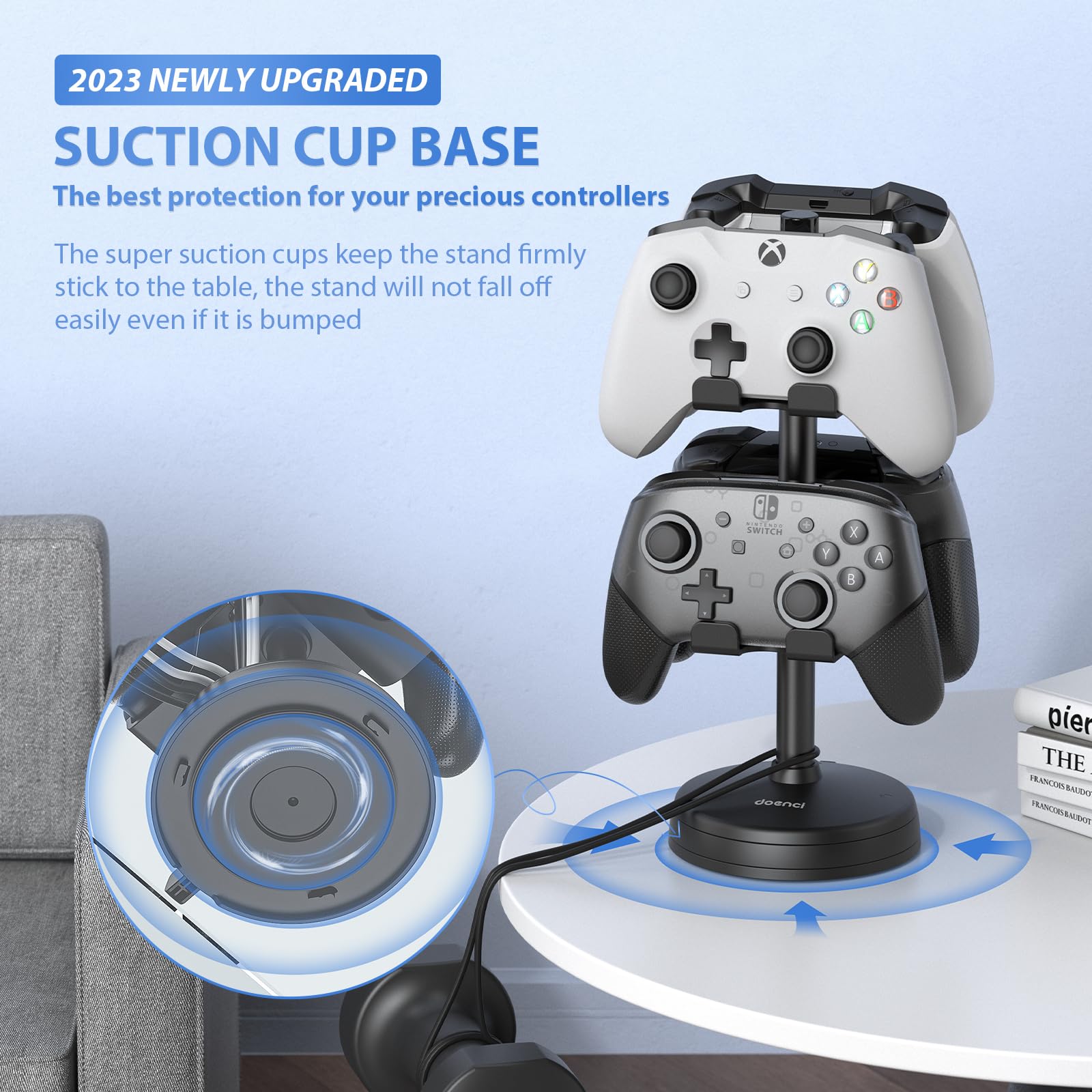2-Tier Gaming Controller Holder for PS5, PS4, Nintendo Switch & Xbox - Headphone Stand with Suction Cup Base - Perfect for Playstation 5 Game Controllers & Headset Organization - Ideal for Gaming Setup, Bedroom or Living Room Storage