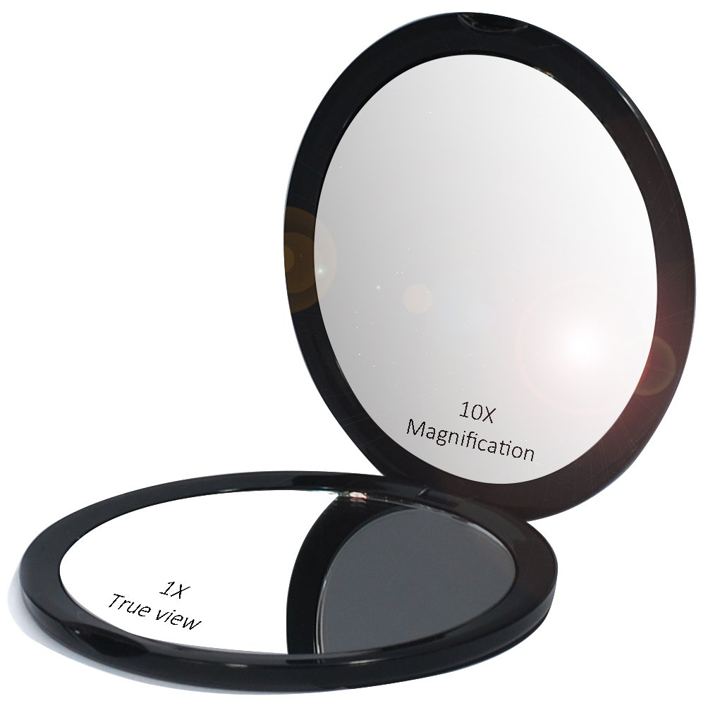 10x Magnification Makeup Mirror with Dual Side - Black Compact Mirror for Travel, Home & Professional Makeup Artists | Portable & Lightweight for Perfect On-the-Go Touch Ups
