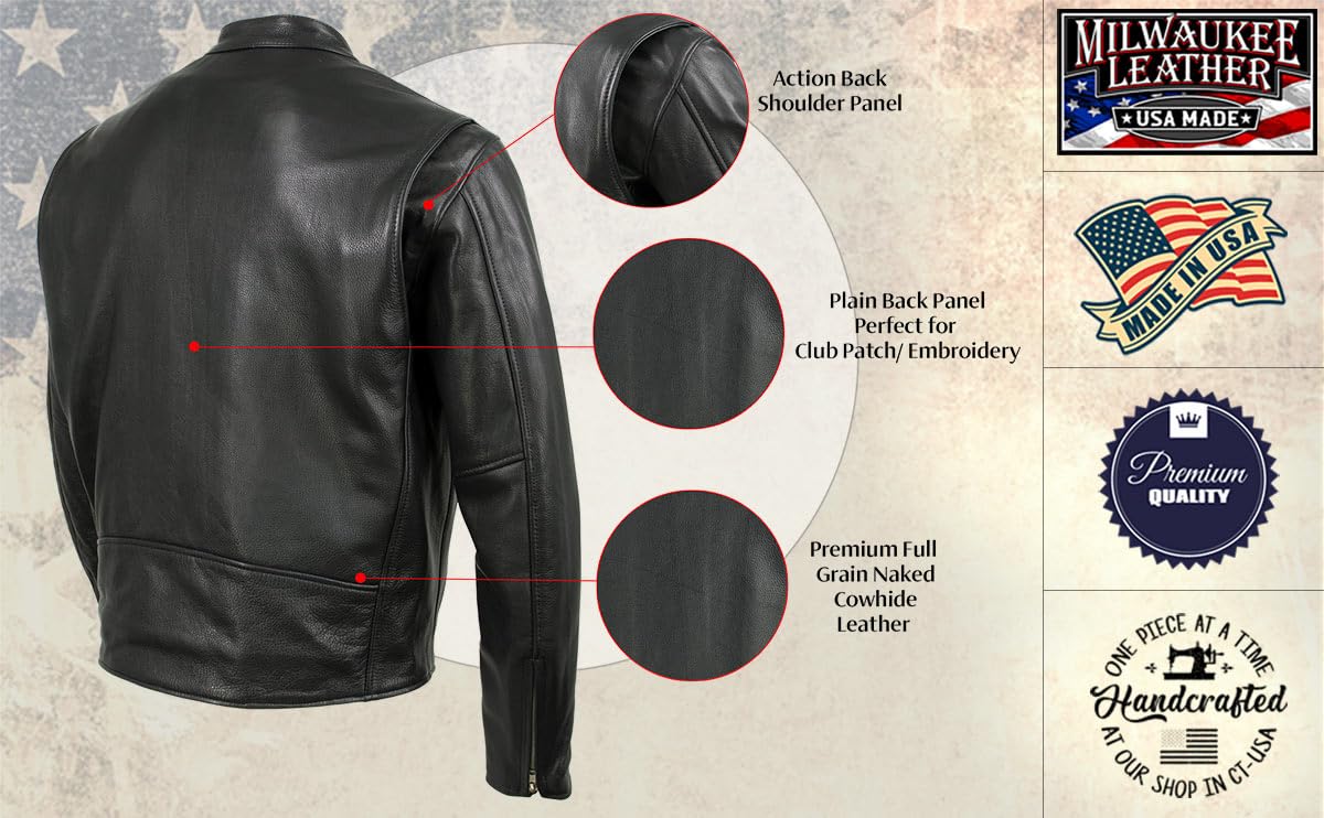 Milwaukee Leather MLJKM5006 Premium Black Leather Motorcycle Jacket for Men | USA Made | Riding Protection & Style for Bikers